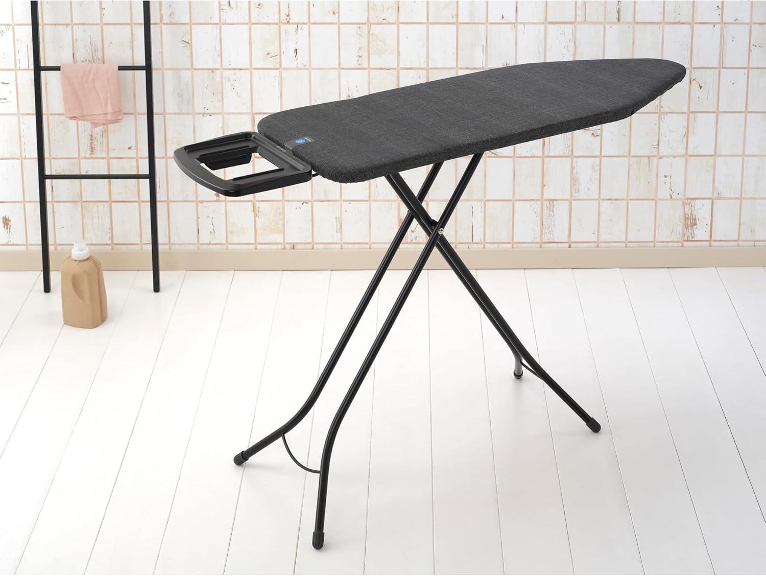 image:imageBrabantia Ironing Board B Solid Steam Iron Rest Adjustable Height NonSlip Rubber Feet 100 Fairtrade Cotton Cover with Foam Padding Foldable Metallized Size B 49 x 15 inDenim Black