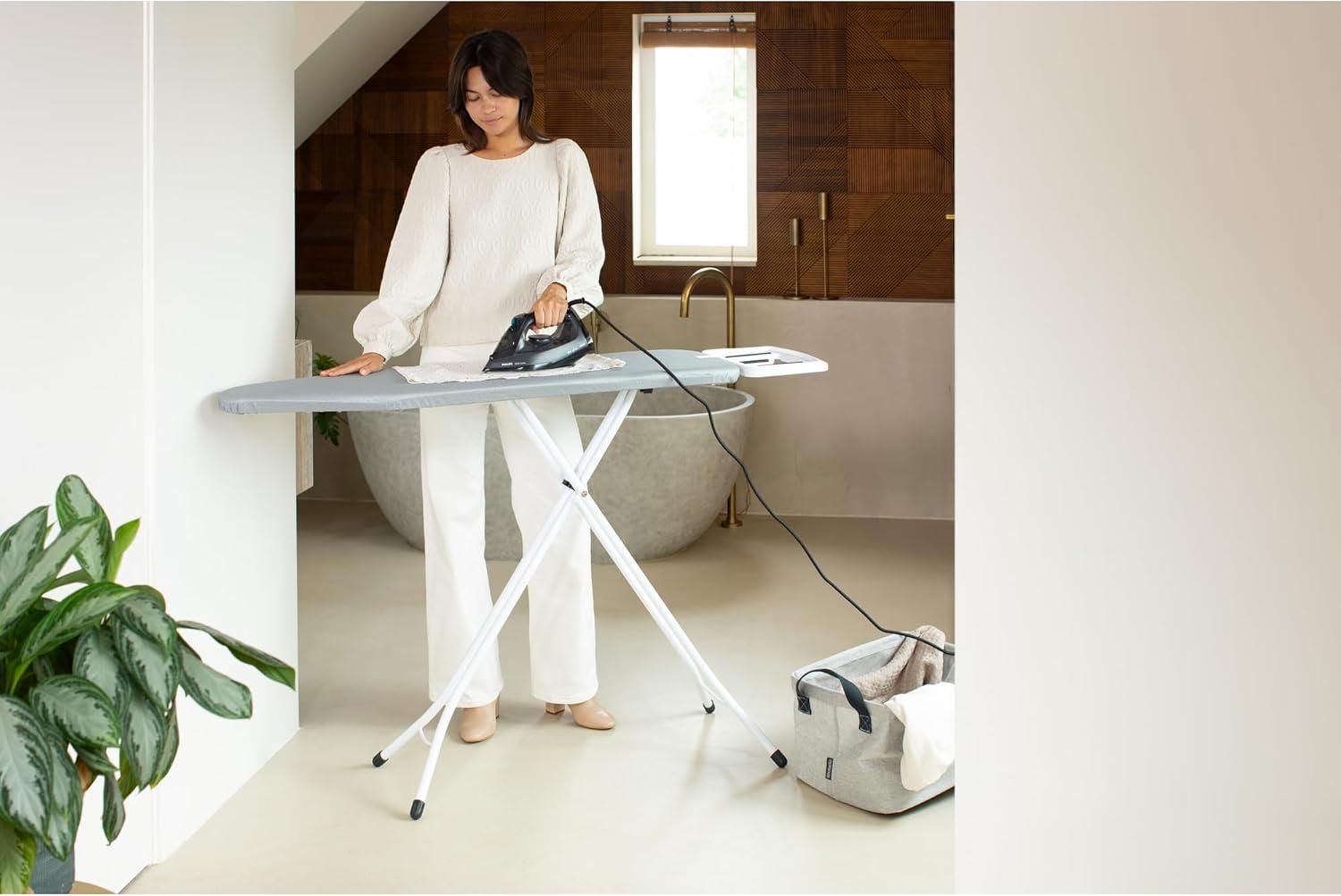 image:imageBrabantia Ironing Board B Solid Steam Iron Rest Adjustable Height NonSlip Rubber Feet 100 Fairtrade Cotton Cover with Foam Padding Foldable Metallized Size B 49 x 15 inMetallized