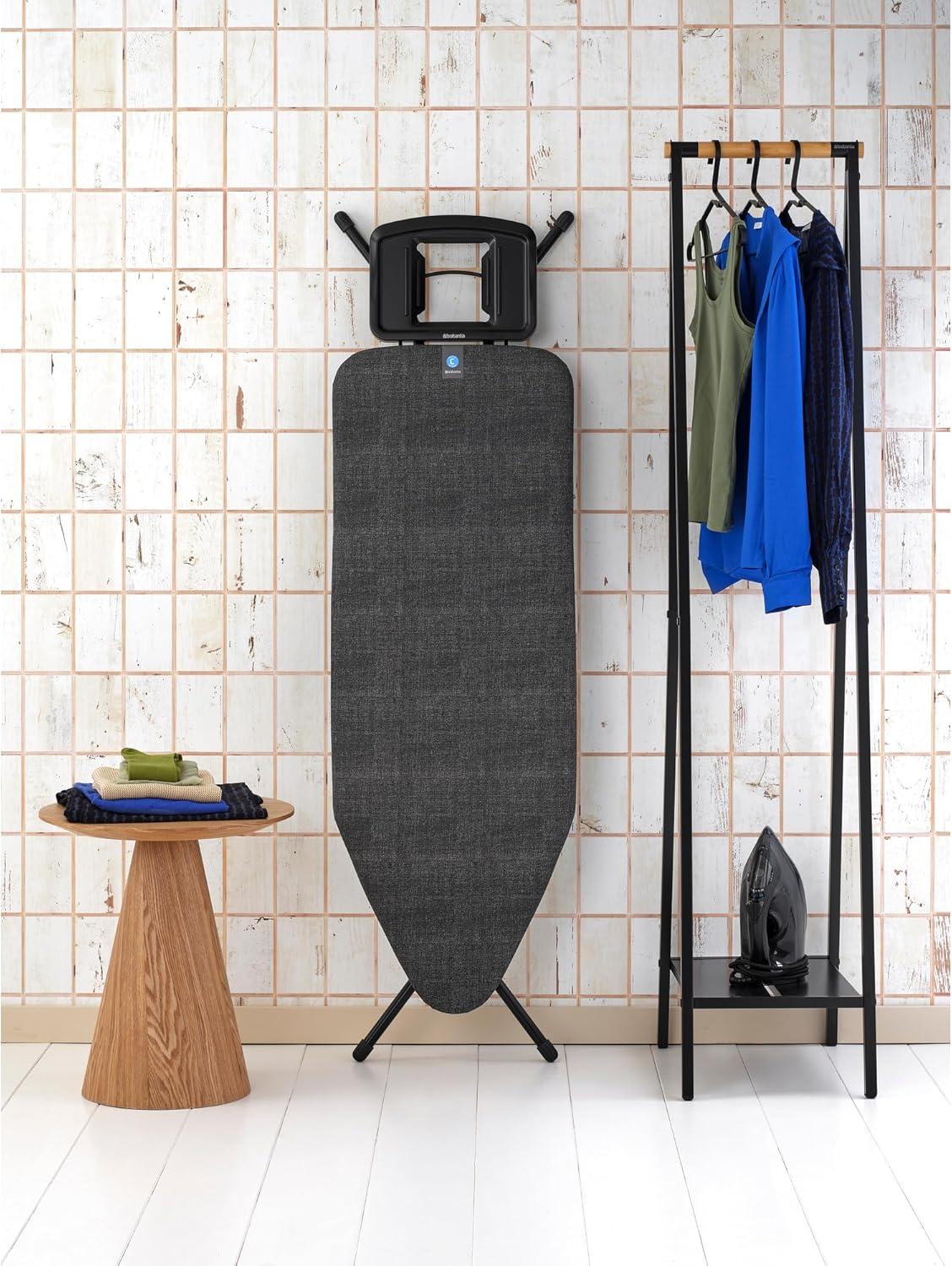 image:imageBrabantia Ironing Board B Solid Steam Iron Rest Adjustable Height NonSlip Rubber Feet 100 Fairtrade Cotton Cover with Foam Padding Foldable Metallized Size B 49 x 15 inDenim Black