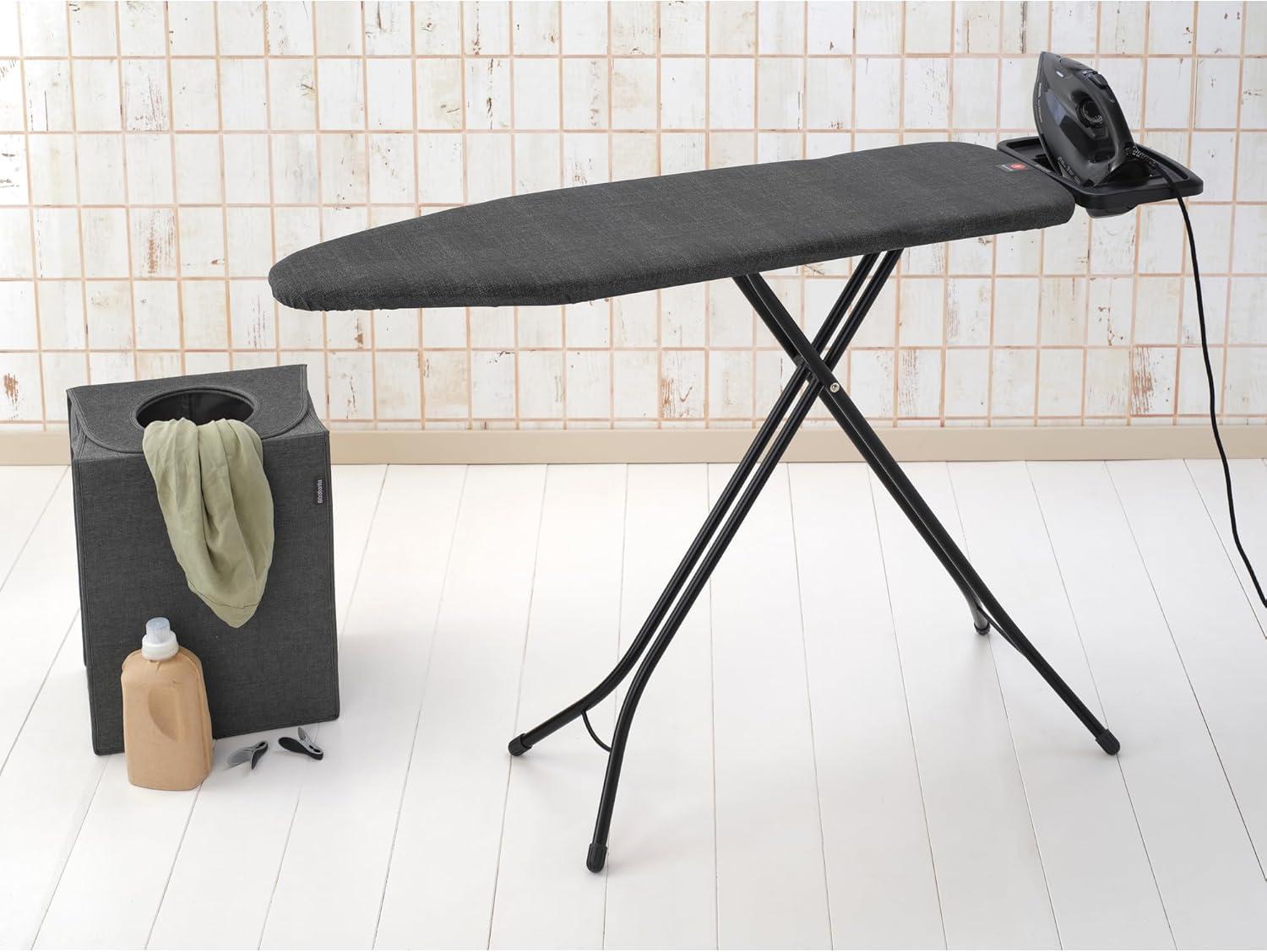 image:imageBrabantia Ironing Board B Solid Steam Iron Rest Adjustable Height NonSlip Rubber Feet 100 Fairtrade Cotton Cover with Foam Padding Foldable Metallized Size B 49 x 15 inDenim Black