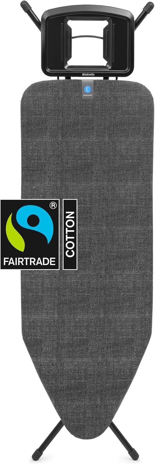image:imageBrabantia Ironing Board B Solid Steam Iron Rest Adjustable Height NonSlip Rubber Feet 100 Fairtrade Cotton Cover with Foam Padding Foldable Metallized Size B 49 x 15 inDenim Black