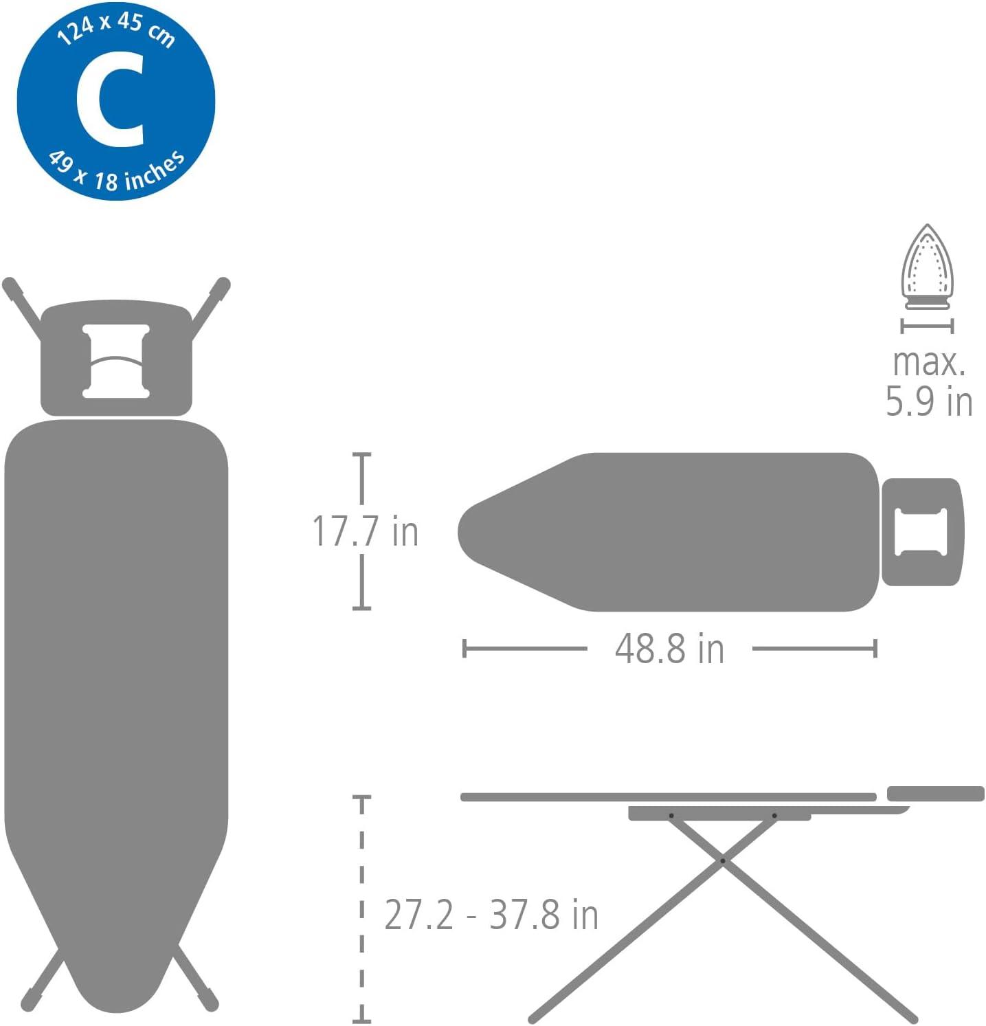 image:imageBrabantia Ironing Board B Solid Steam Iron Rest Adjustable Height NonSlip Rubber Feet 100 Fairtrade Cotton Cover with Foam Padding Foldable Metallized Size B 49 x 15 inDenim Black