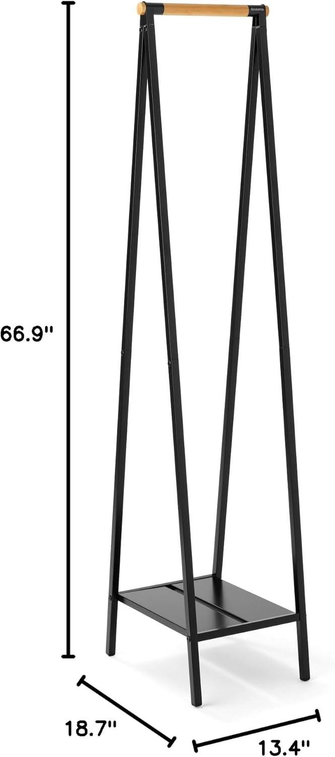 image:imageBrabantia Linn Clothes Rack Compact Free Standing Clothing Rail Clothes Storage Hang Air or Dry Clothes Sturdy Steel Frame amp Bamboo Rod 19 x 13 x 67 inches BlackBlack