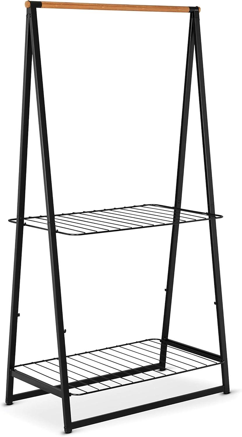 image:imageBrabantia Linn Clothes Rack Compact Free Standing Clothing Rail Clothes Storage Hang Air or Dry Clothes Sturdy Steel Frame amp Bamboo Rod 19 x 13 x 67 inches BlackBlack