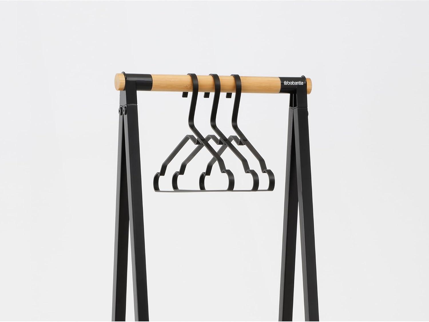 image:imageBrabantia Linn Clothes Rack Compact Free Standing Clothing Rail Clothes Storage Hang Air or Dry Clothes Sturdy Steel Frame amp Bamboo Rod 19 x 13 x 67 inches BlackBlack