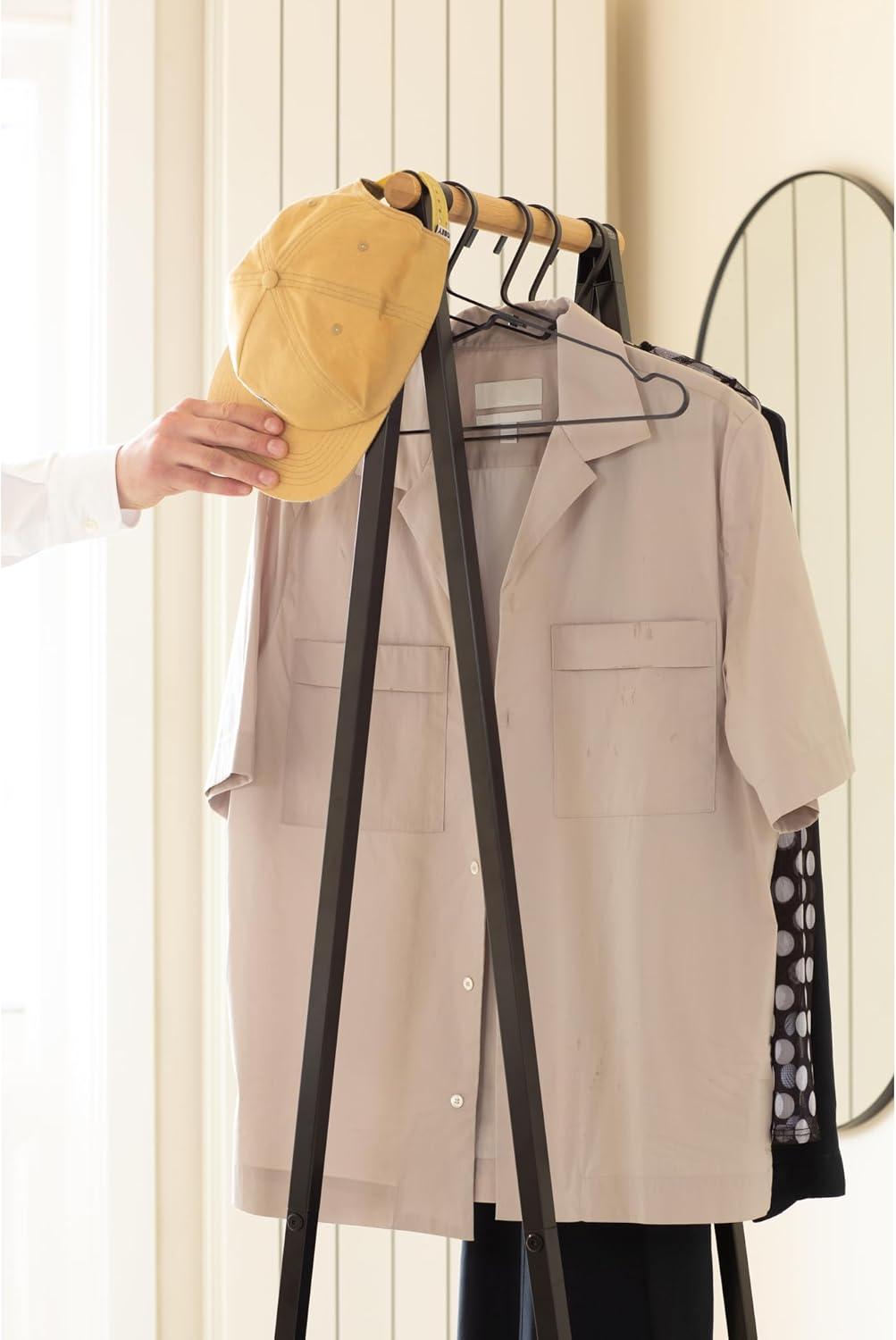 image:imageBrabantia Linn Clothes Rack Compact Free Standing Clothing Rail Clothes Storage Hang Air or Dry Clothes Sturdy Steel Frame amp Bamboo Rod 19 x 13 x 67 inches BlackBlack