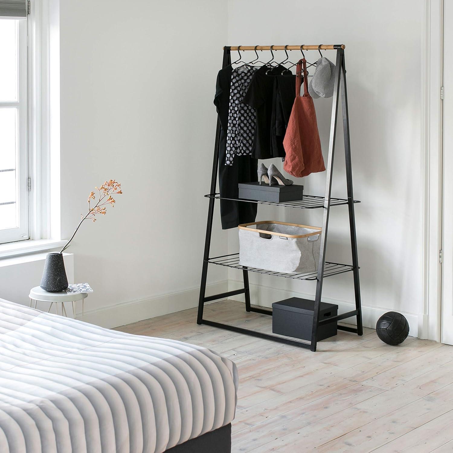 image:imageBrabantia Linn Clothes Rack Compact Free Standing Clothing Rail Clothes Storage Hang Air or Dry Clothes Sturdy Steel Frame amp Bamboo Rod 19 x 13 x 67 inches BlackBlack