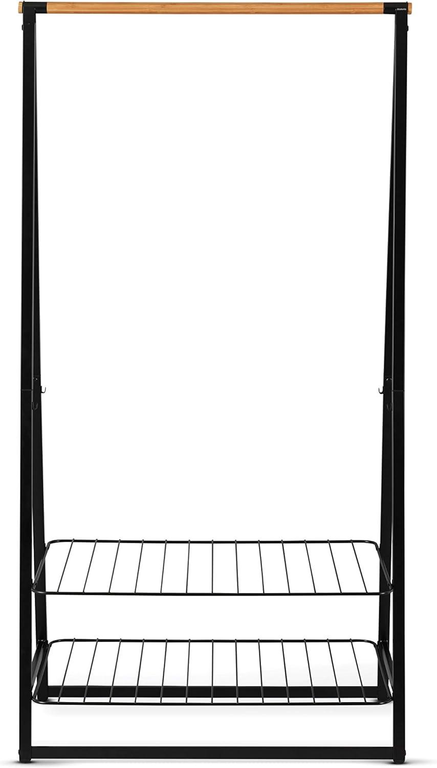 image:imageBrabantia Linn Clothes Rack Compact Free Standing Clothing Rail Clothes Storage Hang Air or Dry Clothes Sturdy Steel Frame amp Bamboo Rod 19 x 13 x 67 inches BlackBlack