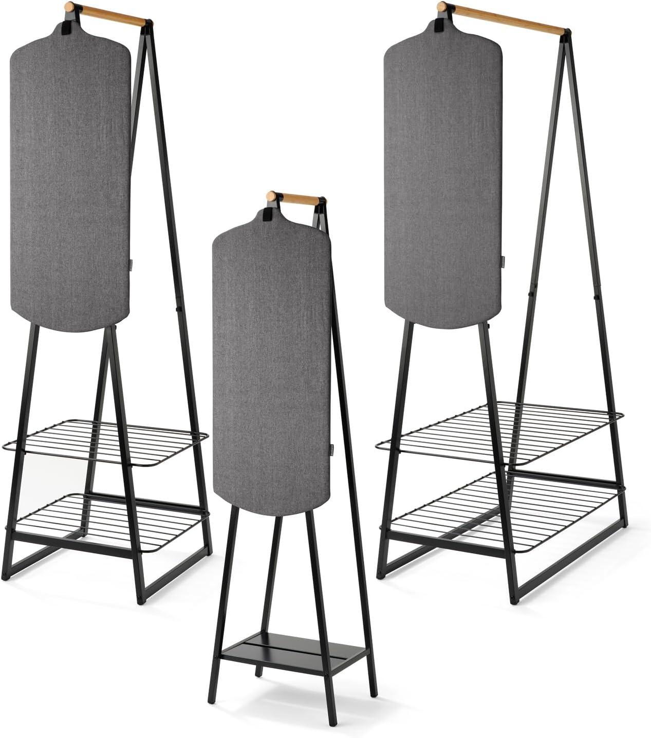image:imageBrabantia Linn Clothes Rack Compact Free Standing Clothing Rail Clothes Storage Hang Air or Dry Clothes Sturdy Steel Frame amp Bamboo Rod 19 x 13 x 67 inches BlackWhite