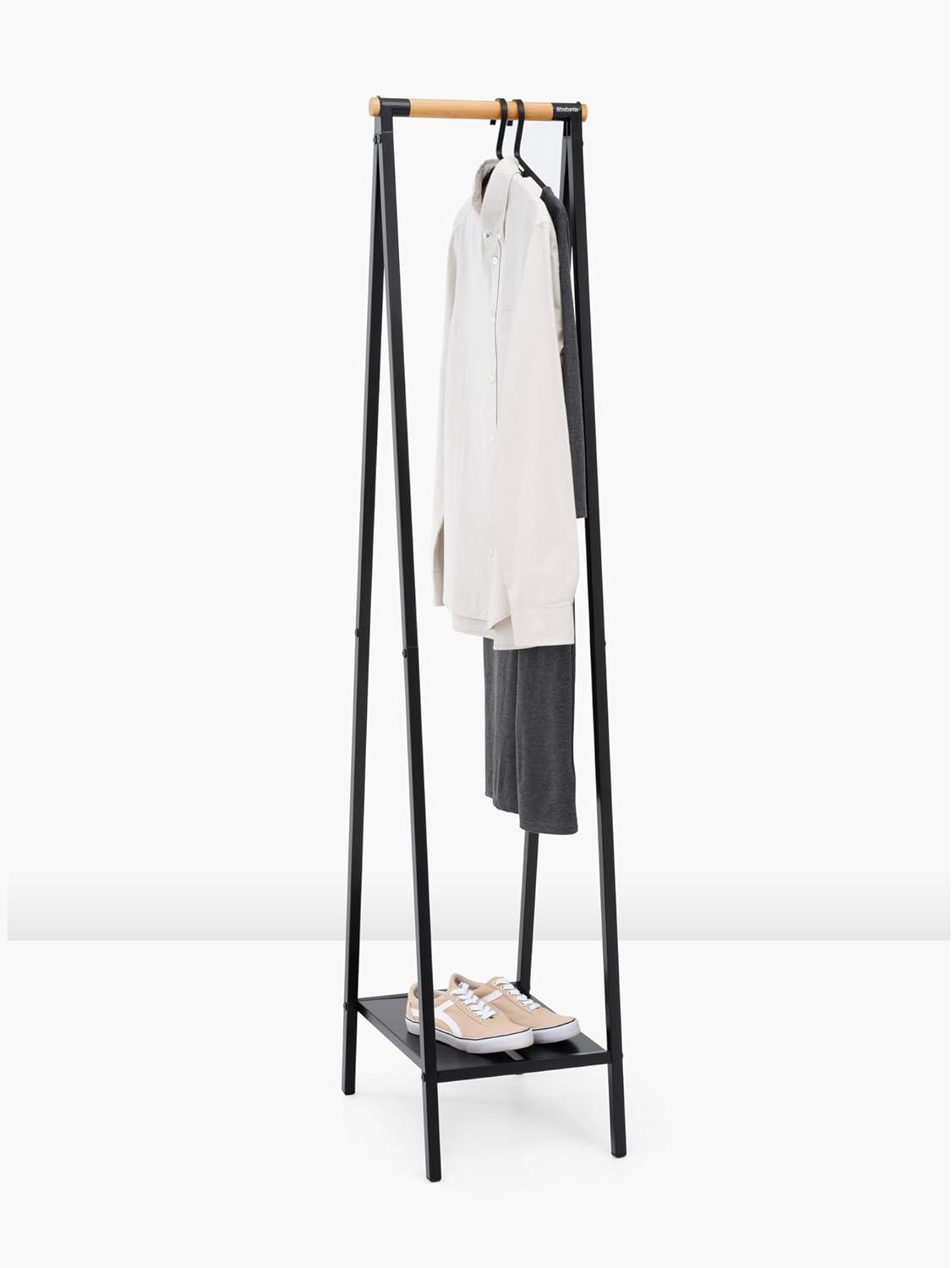image:imageBrabantia Linn Clothes Rack Compact Free Standing Clothing Rail Clothes Storage Hang Air or Dry Clothes Sturdy Steel Frame amp Bamboo Rod 19 x 13 x 67 inches BlackBlack
