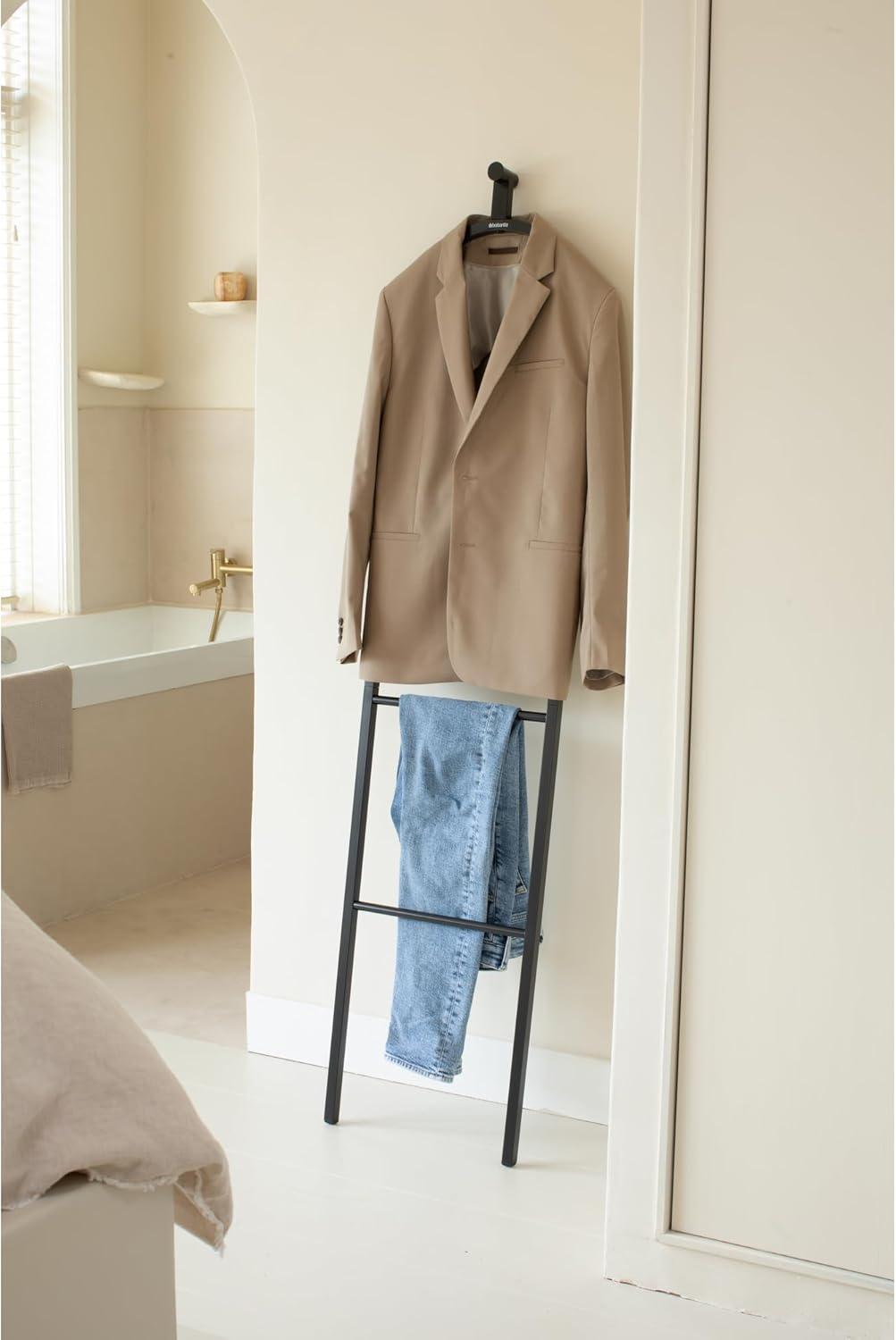 image:imageBrabantia Linn Dressboy Multi Purpose Clothes Stand Hanging Airing or Drying with Hook for Hanging Compact Clothes Airer Rail for Clothing or Towels Home Accessory WhiteMatt Black