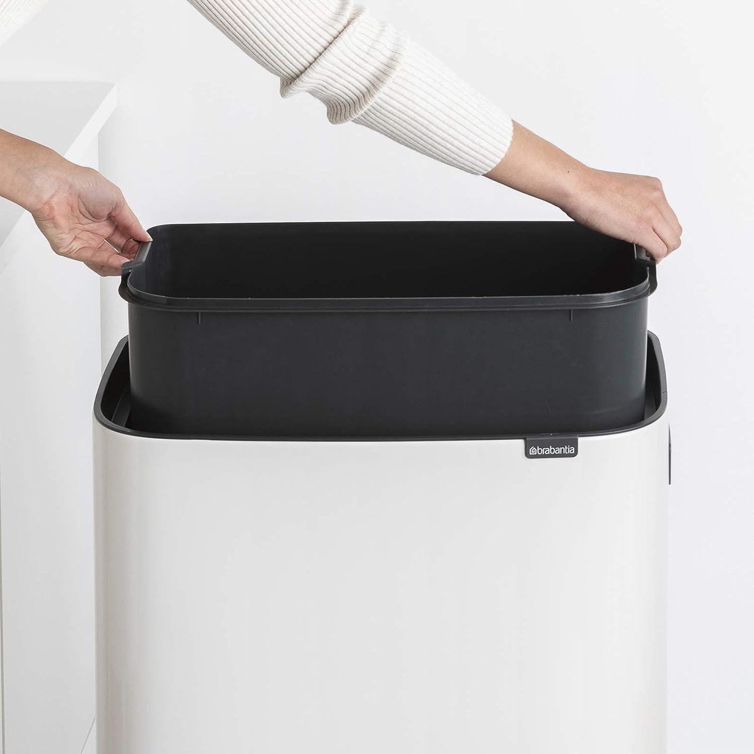 image:imageBrabantia Bo Hi Touch Top Kitchen Trash Can with Dual Compartments amp Raised Legs White 2 x 8 Gal Inner Buckets SoftClose Light Touch Opening StayOpen Lid Trash BagsWhite