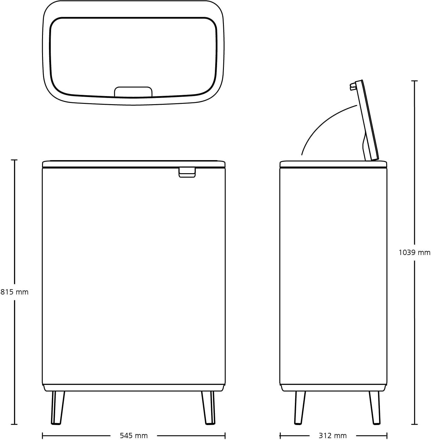 image:imageBrabantia Bo Hi Touch Top Kitchen Trash Can with Dual Compartments amp Raised Legs White 2 x 8 Gal Inner Buckets SoftClose Light Touch Opening StayOpen Lid Trash BagsMatt Steel FPP