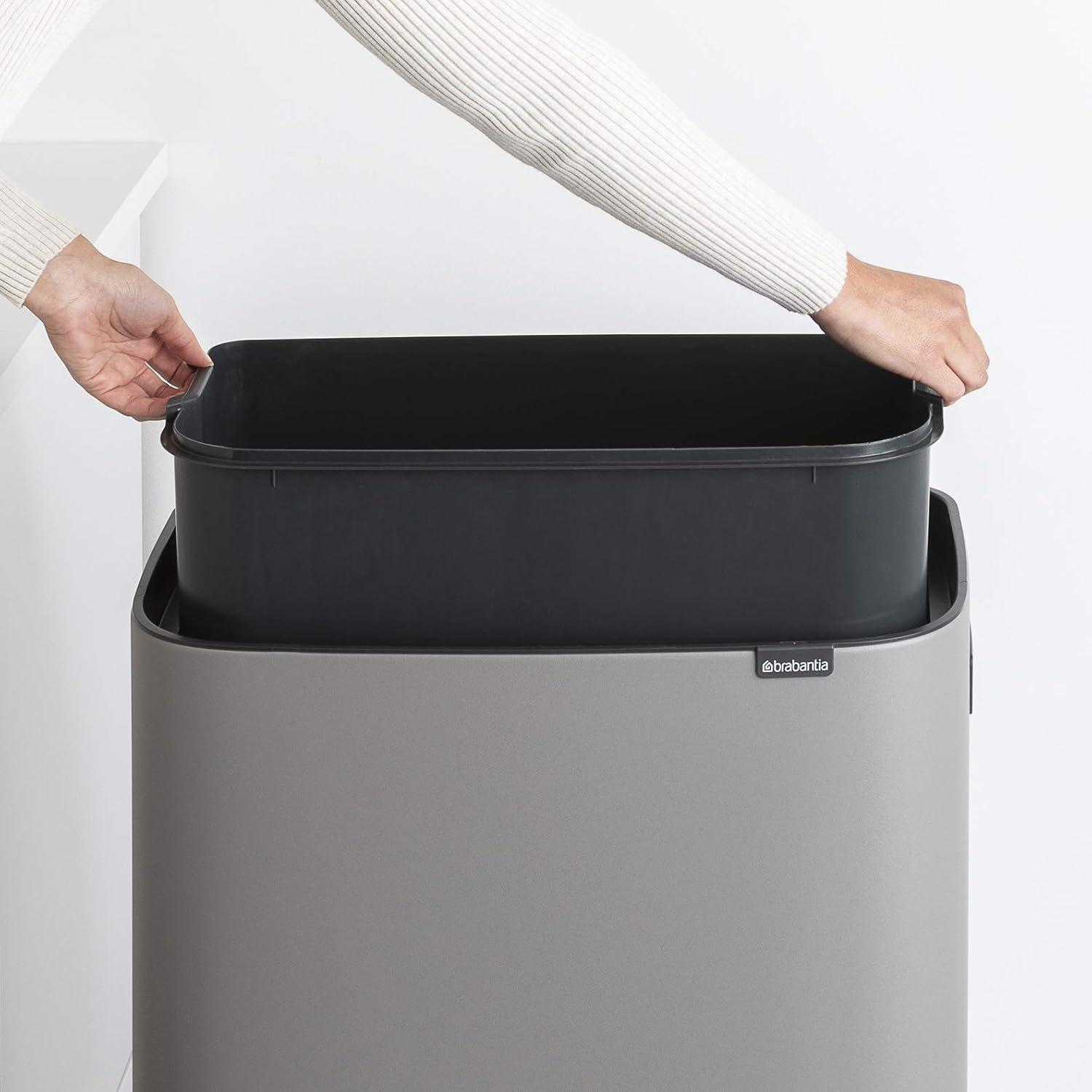 image:imageBrabantia Bo Hi Touch Top Kitchen Trash Can with Dual Compartments amp Raised Legs White 2 x 8 Gal Inner Buckets SoftClose Light Touch Opening StayOpen Lid Trash BagsMineral Concrete Gray