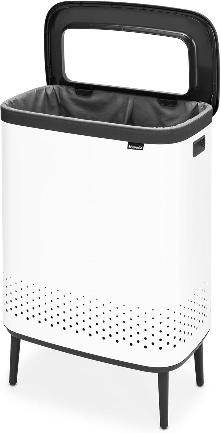 image:imageBrabantia Bo Laundry Hamper White Removable Laundry Bag 16 Gal Ventilated Stylish Discreet Dirty Clothes Holder Flat Back AntiRust Materials for Bathroom UseWhite