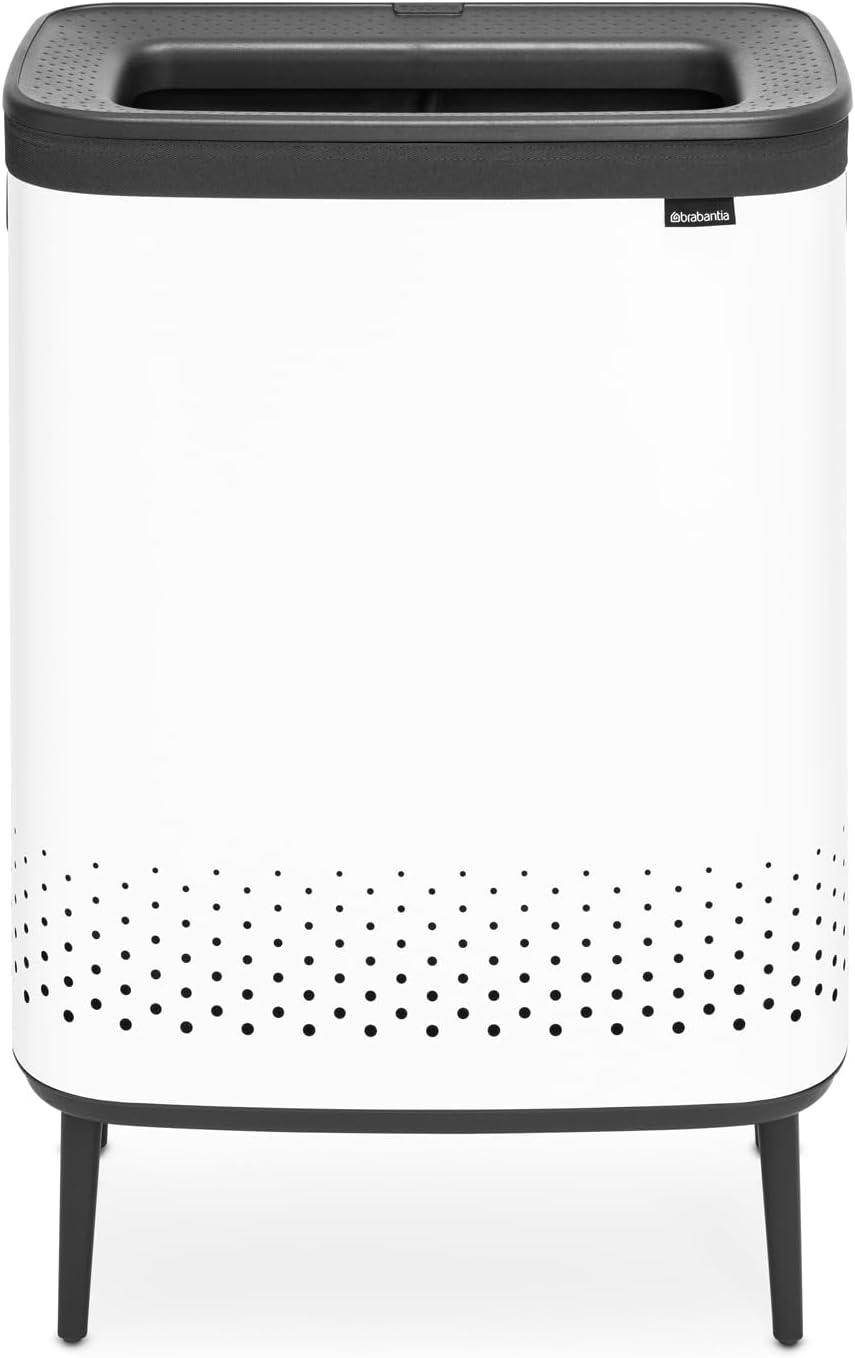 image:imageBrabantia Bo Laundry Hamper White Removable Laundry Bag 16 Gal Ventilated Stylish Discreet Dirty Clothes Holder Flat Back AntiRust Materials for Bathroom UseWhite