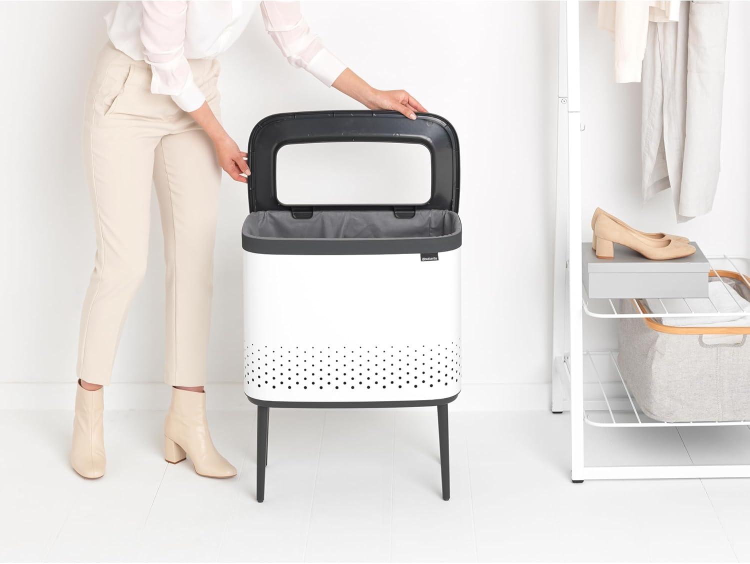 image:imageBrabantia Bo Laundry Hamper White Removable Laundry Bag 16 Gal Ventilated Stylish Discreet Dirty Clothes Holder Flat Back AntiRust Materials for Bathroom UseWhite