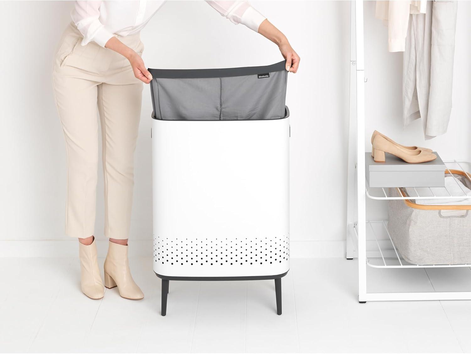 image:imageBrabantia Bo Laundry Hamper White Removable Laundry Bag 16 Gal Ventilated Stylish Discreet Dirty Clothes Holder Flat Back AntiRust Materials for Bathroom UseWhite