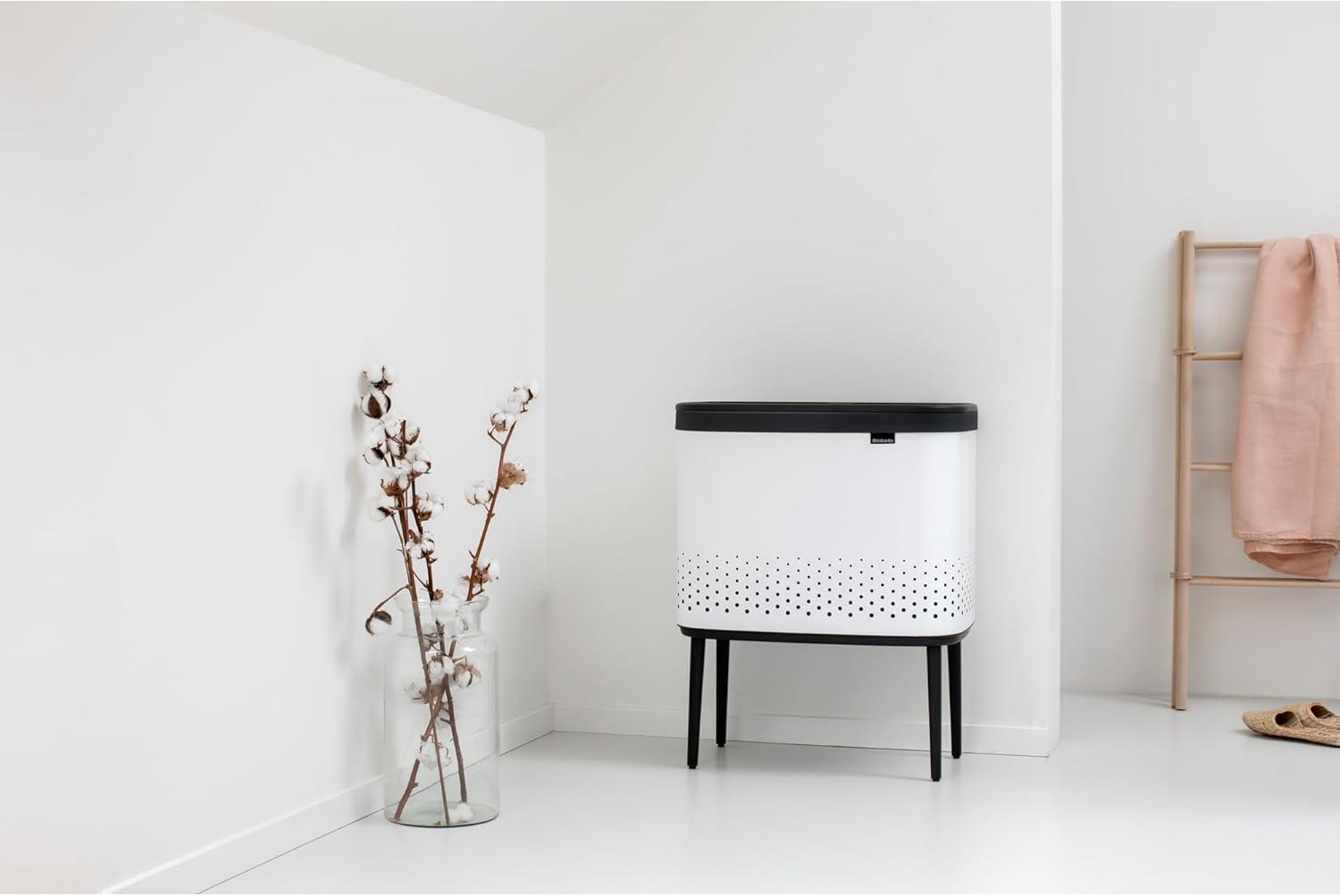 image:imageBrabantia Bo Laundry Hamper White Removable Laundry Bag 16 Gal Ventilated Stylish Discreet Dirty Clothes Holder Flat Back AntiRust Materials for Bathroom UseWhite