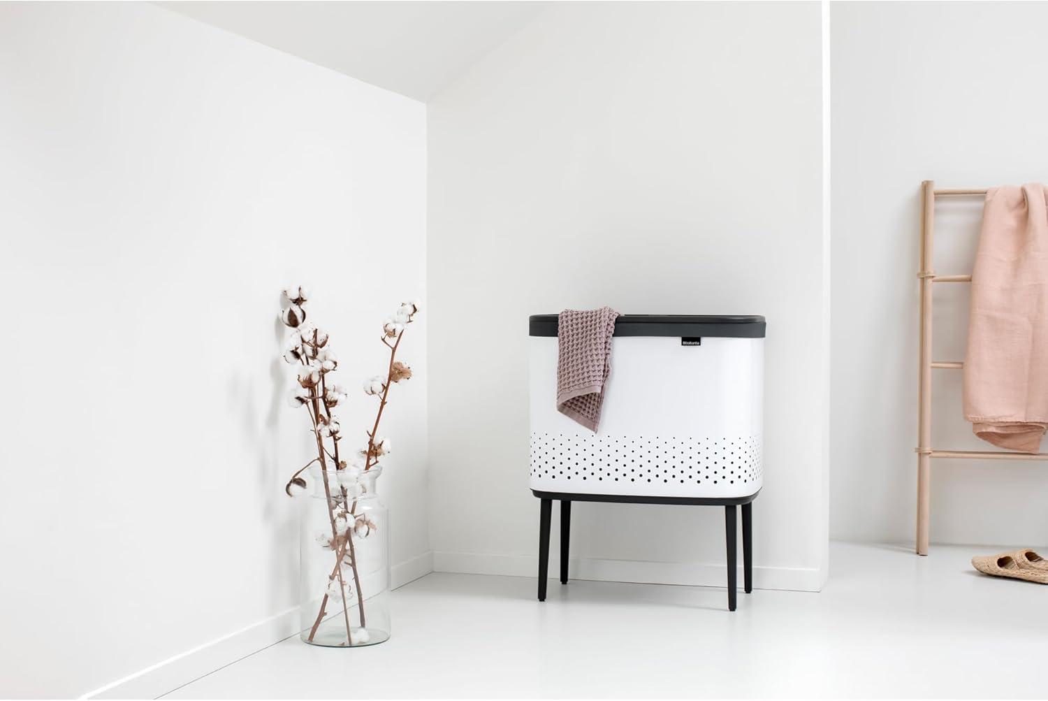 image:imageBrabantia Bo Laundry Hamper White Removable Laundry Bag 16 Gal Ventilated Stylish Discreet Dirty Clothes Holder Flat Back AntiRust Materials for Bathroom UseWhite