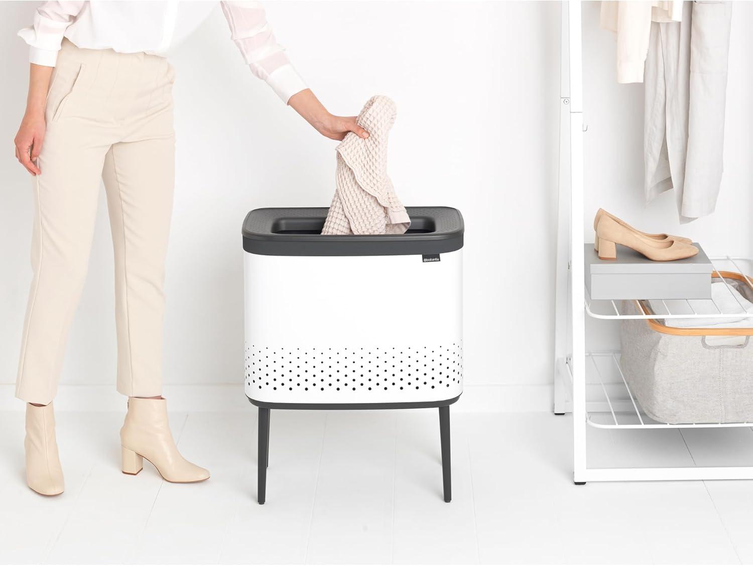 image:imageBrabantia Bo Laundry Hamper White Removable Laundry Bag 16 Gal Ventilated Stylish Discreet Dirty Clothes Holder Flat Back AntiRust Materials for Bathroom UseWhite