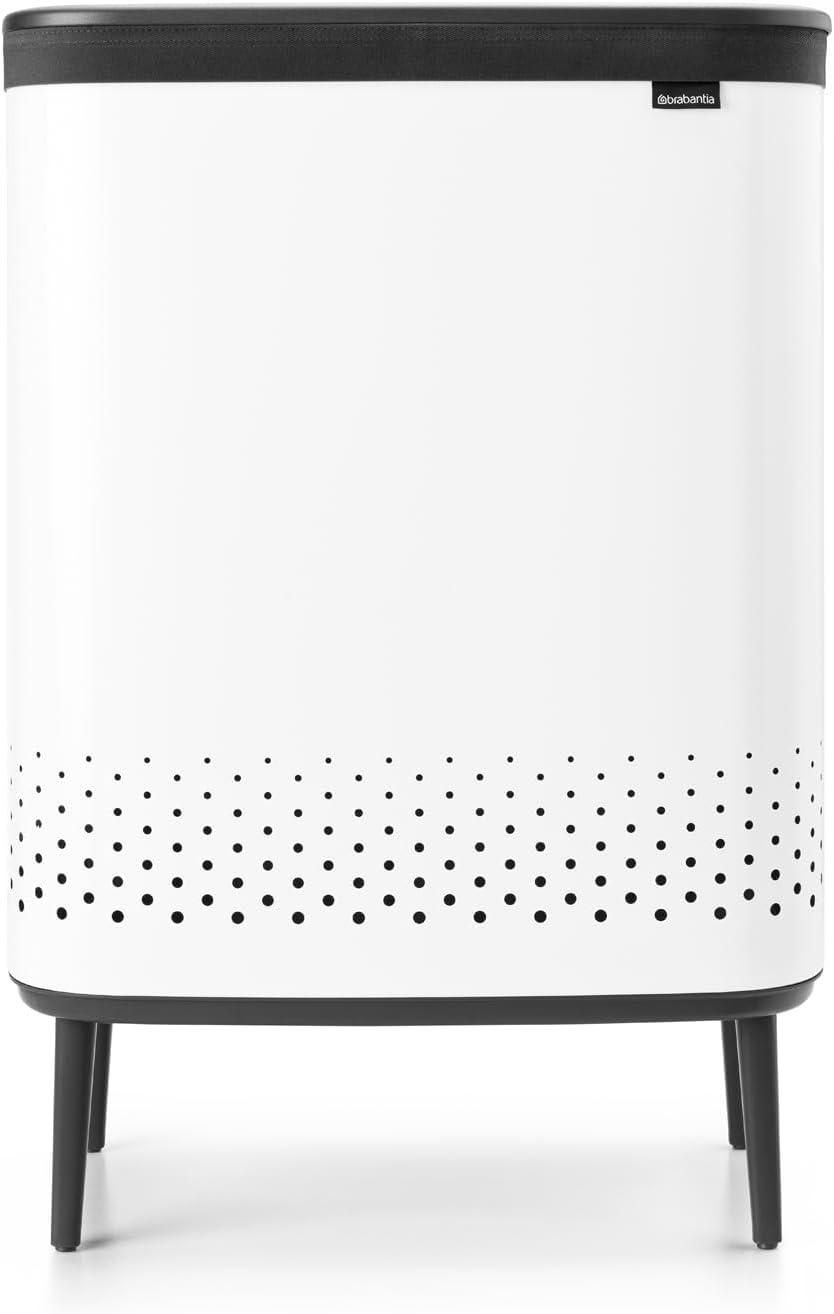 image:imageBrabantia Bo Laundry Hamper White Removable Laundry Bag 16 Gal Ventilated Stylish Discreet Dirty Clothes Holder Flat Back AntiRust Materials for Bathroom UseWhite