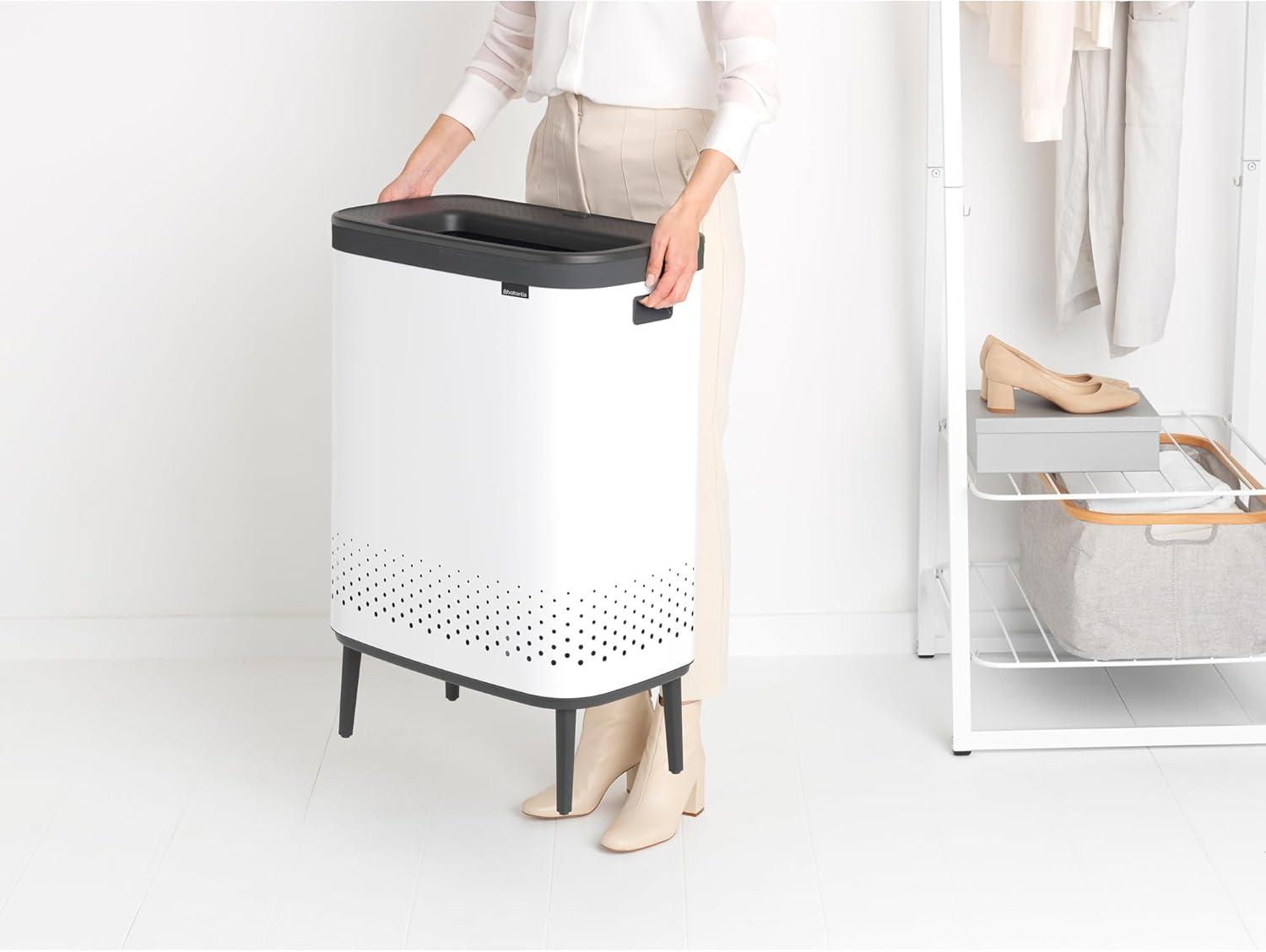 image:imageBrabantia Bo Laundry Hamper White Removable Laundry Bag 16 Gal Ventilated Stylish Discreet Dirty Clothes Holder Flat Back AntiRust Materials for Bathroom UseWhite