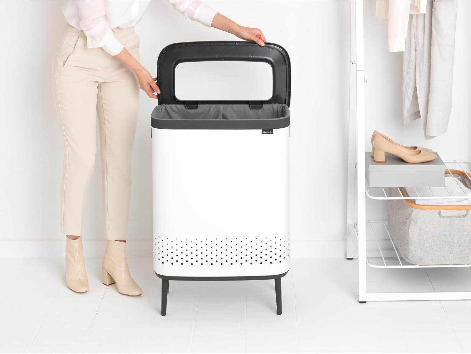 image:imageBrabantia Bo Laundry Hamper White Removable Laundry Bag 16 Gal Ventilated Stylish Discreet Dirty Clothes Holder Flat Back AntiRust Materials for Bathroom UseWhite