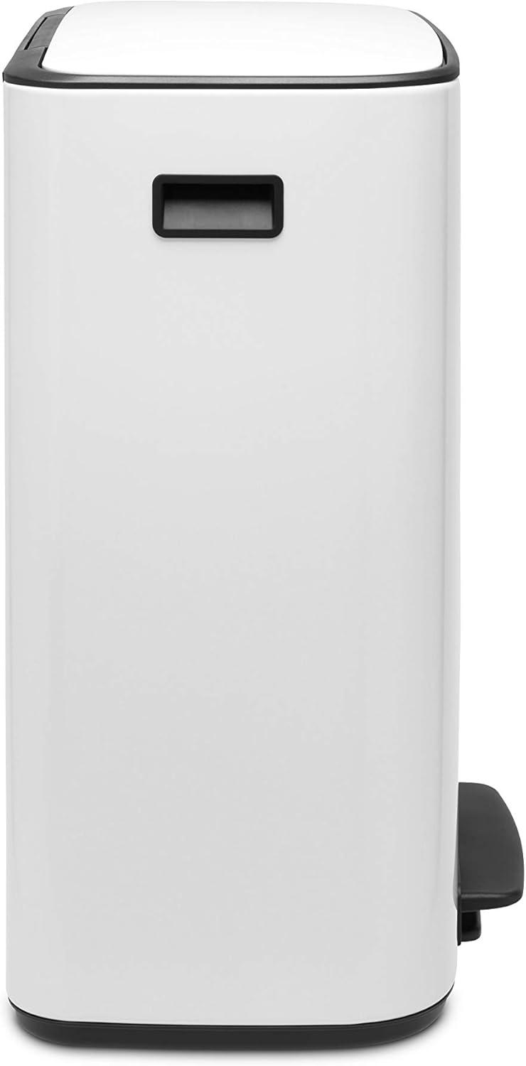 image:imageBrabantia Bo StepOn Kitchen Trash Can with Dual Compartments Matt Black 3 6 Gal Inner Buckets SoftClose Garbage Can Light Pedal Operation StayOpen Lid Fits Against Wall Trash BagsWhite
