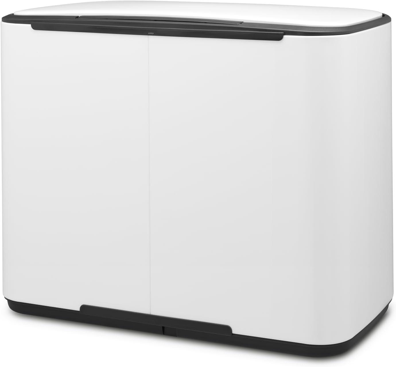 image:imageBrabantia Bo StepOn Kitchen Trash Can with Dual Compartments Matt Black 3 6 Gal Inner Buckets SoftClose Garbage Can Light Pedal Operation StayOpen Lid Fits Against Wall Trash BagsWhite