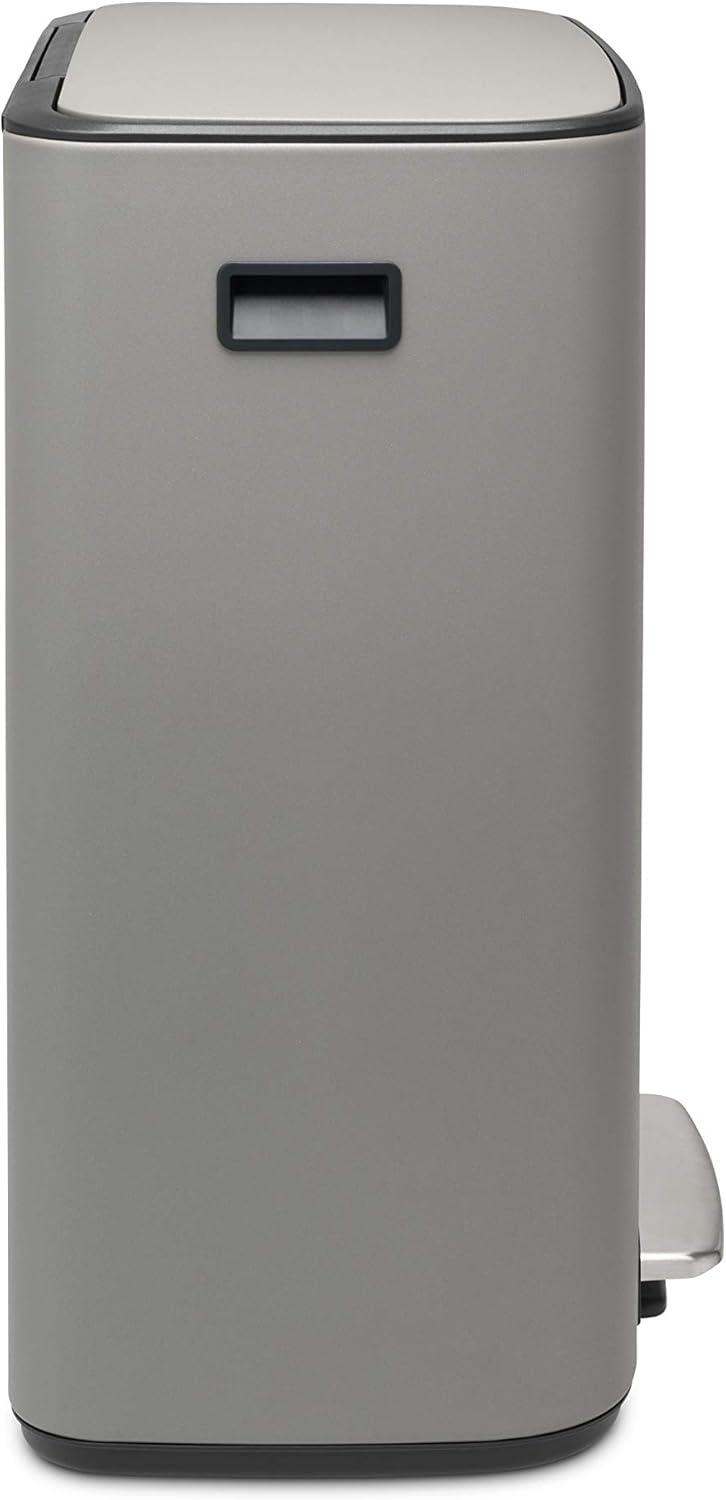image:imageBrabantia Bo StepOn Kitchen Trash Can with Dual Compartments Matt Black 3 6 Gal Inner Buckets SoftClose Garbage Can Light Pedal Operation StayOpen Lid Fits Against Wall Trash BagsMineral Concrete Gray