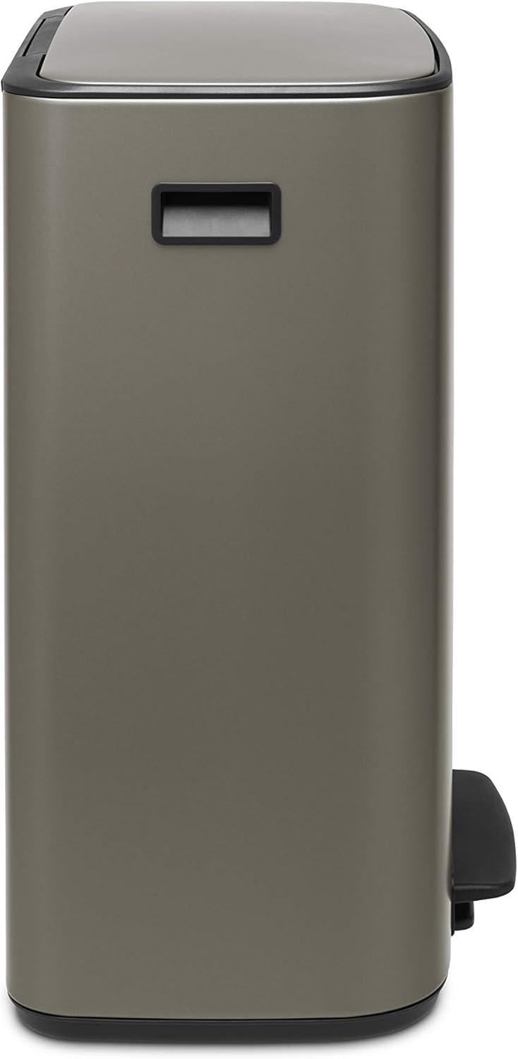 image:imageBrabantia Bo StepOn Kitchen Trash Can with Dual Compartments Matt Black 3 6 Gal Inner Buckets SoftClose Garbage Can Light Pedal Operation StayOpen Lid Fits Against Wall Trash BagsPlatinum