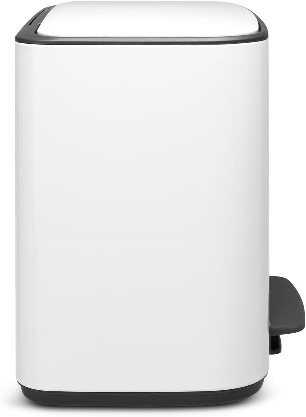 image:imageBrabantia Bo StepOn Kitchen Trash Can with Dual Compartments Matt Black 3 6 Gal Inner Buckets SoftClose Garbage Can Light Pedal Operation StayOpen Lid Fits Against Wall Trash BagsWhite