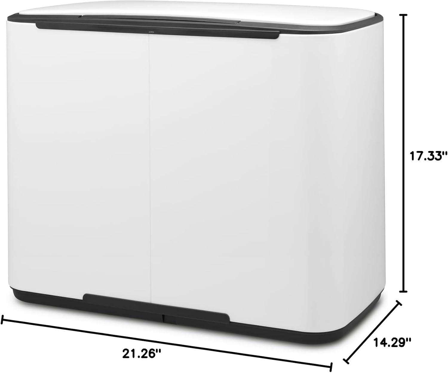 image:imageBrabantia Bo StepOn Kitchen Trash Can with Dual Compartments Matt Black 3 6 Gal Inner Buckets SoftClose Garbage Can Light Pedal Operation StayOpen Lid Fits Against Wall Trash BagsWhite