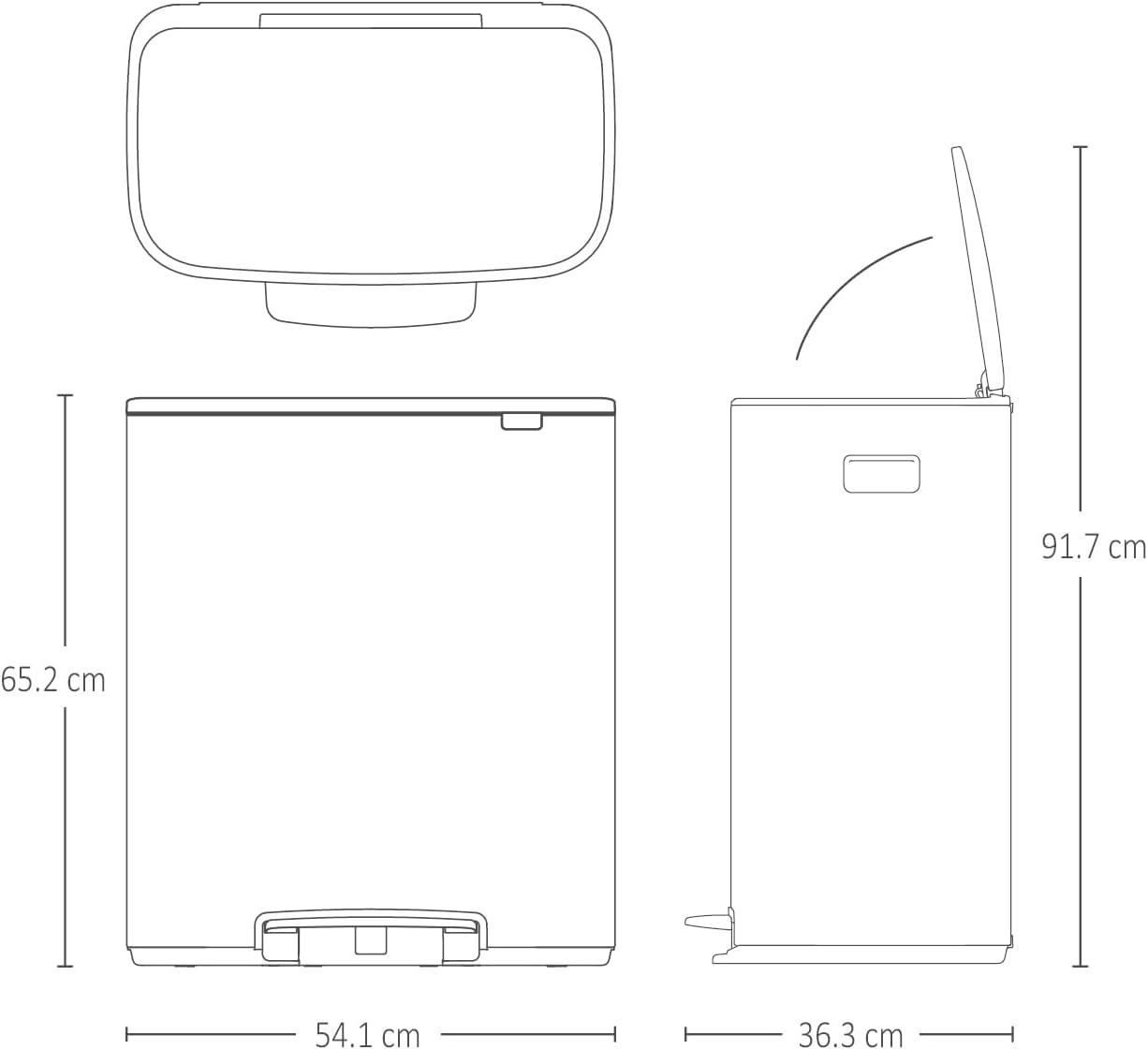 image:imageBrabantia Bo StepOn Kitchen Trash Can with Dual Compartments Matt Black 3 6 Gal Inner Buckets SoftClose Garbage Can Light Pedal Operation StayOpen Lid Fits Against Wall Trash BagsWhite
