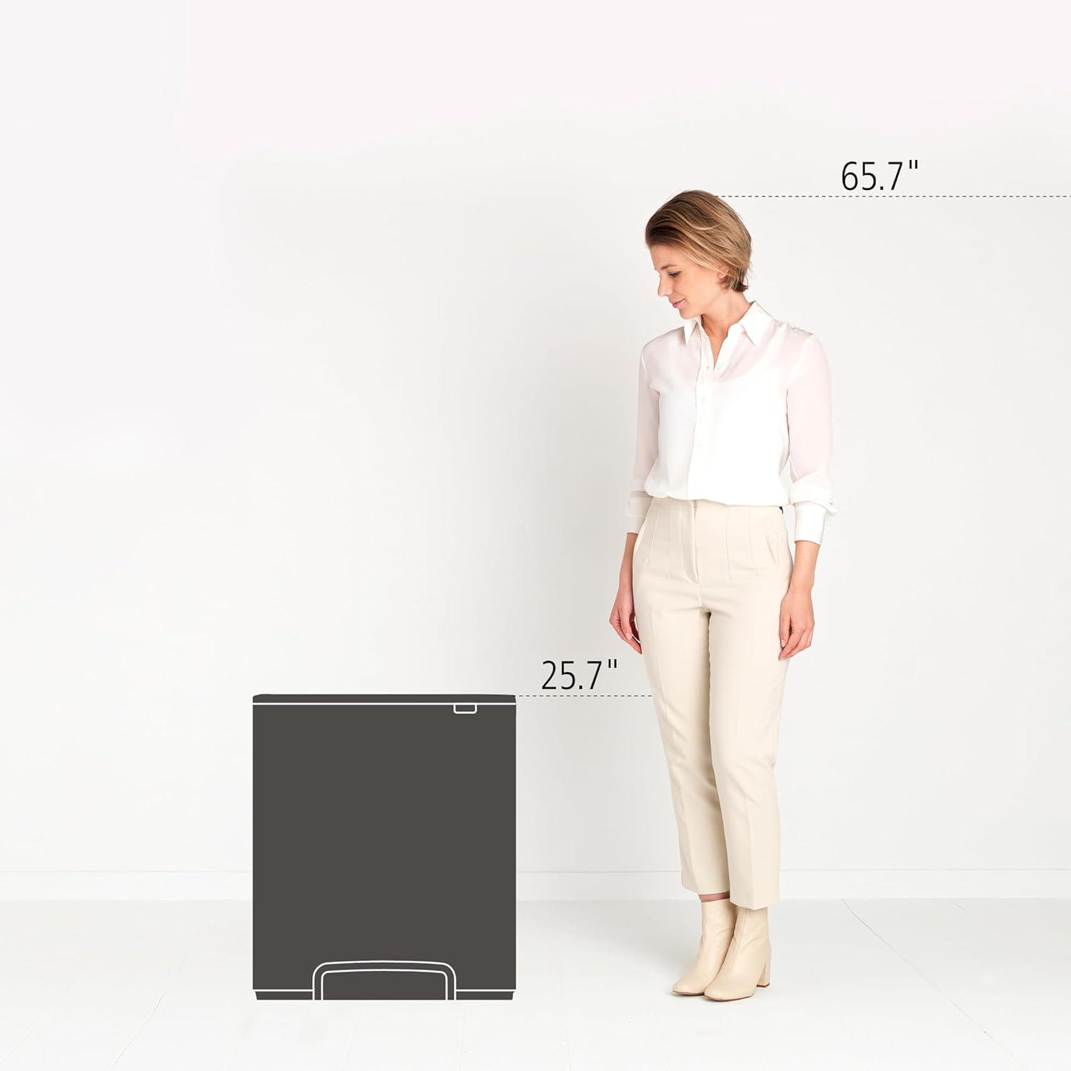image:imageBrabantia Bo StepOn Kitchen Trash Can with Dual Compartments Matt Black 3 6 Gal Inner Buckets SoftClose Garbage Can Light Pedal Operation StayOpen Lid Fits Against Wall Trash BagsPlatinum