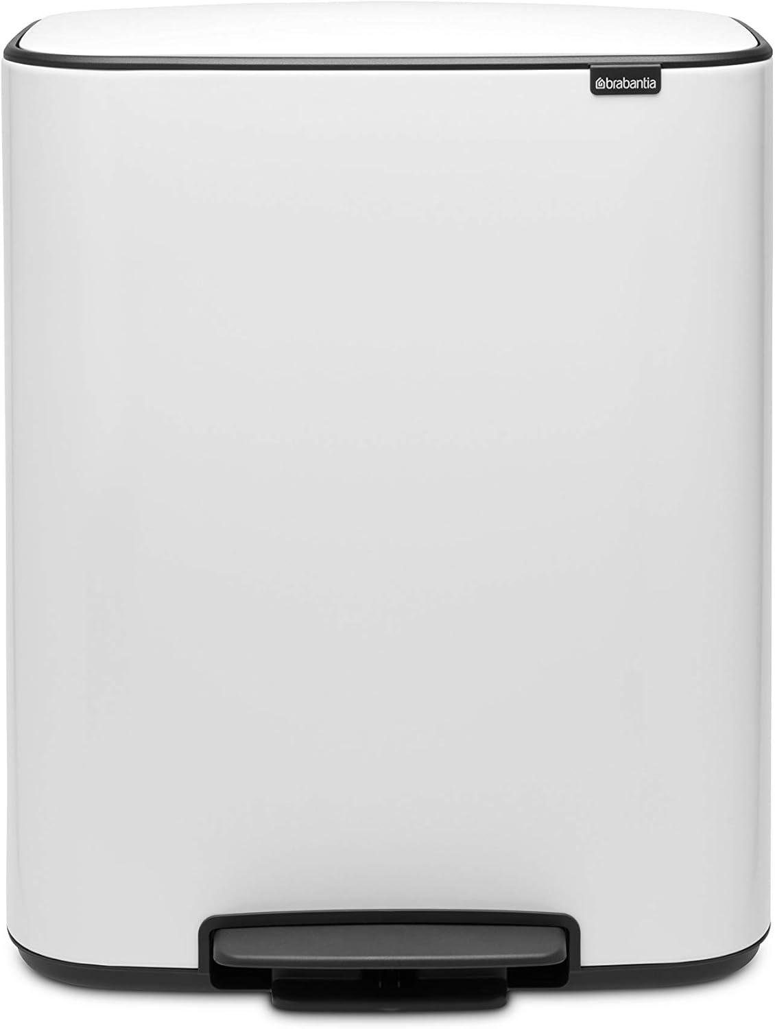 image:imageBrabantia Bo StepOn Kitchen Trash Can with Dual Compartments Matt Black 3 6 Gal Inner Buckets SoftClose Garbage Can Light Pedal Operation StayOpen Lid Fits Against Wall Trash BagsWhite