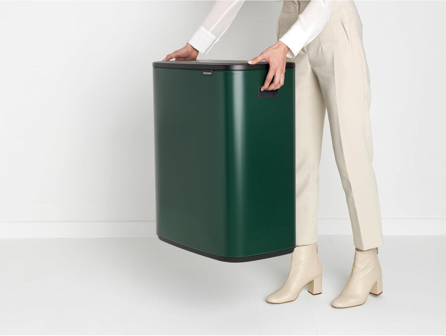 image:imageBrabantia Bo Touch Top Kitchen Trash Can with Single Compartment Mineral Gray 16 Gal Inner Bucket SoftClose Garbage Can Light Touch Opening StayOpen Lid Fits Against Wall Trash BagsPine Green