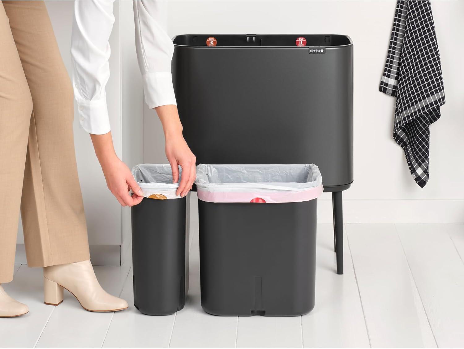 image:imageBrabantia Bo Touch Top Kitchen Trash Can with Single Compartment Mineral Gray 16 Gal Inner Bucket SoftClose Garbage Can Light Touch Opening StayOpen Lid Fits Against Wall Trash BagsConfident Gray