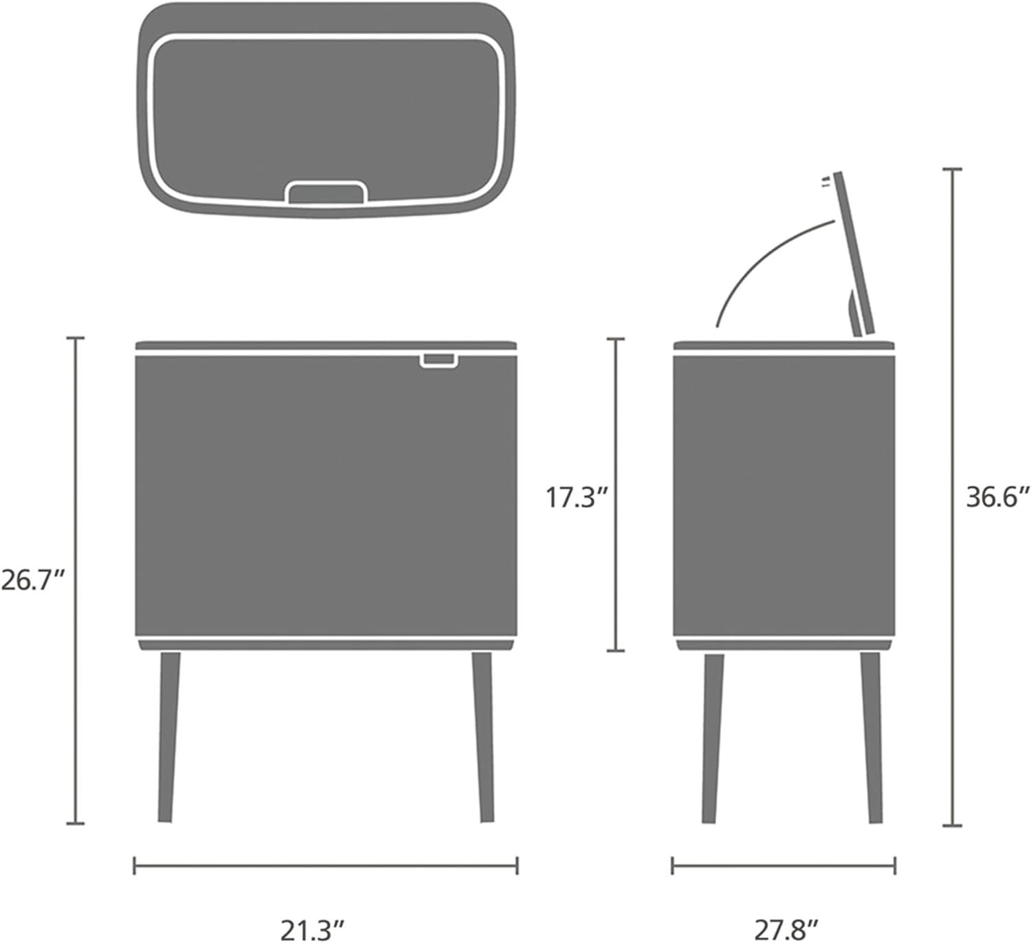 image:imageBrabantia Bo Touch Top Kitchen Trash Can with Single Compartment Mineral Gray 16 Gal Inner Bucket SoftClose Garbage Can Light Touch Opening StayOpen Lid Fits Against Wall Trash BagsPine Green