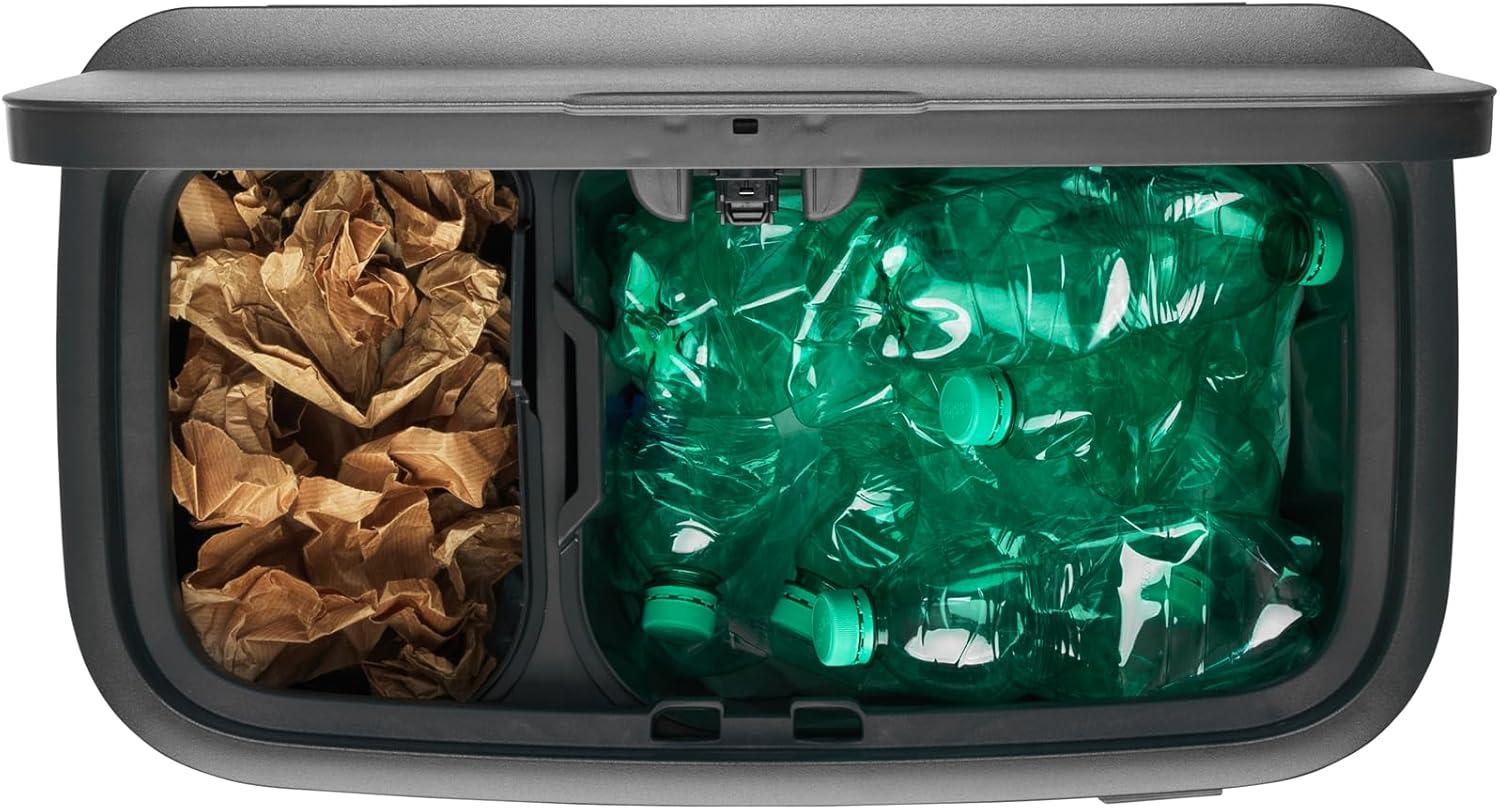 image:imageBrabantia Bo Touch Top Kitchen Trash Can with Single Compartment Mineral Gray 16 Gal Inner Bucket SoftClose Garbage Can Light Touch Opening StayOpen Lid Fits Against Wall Trash BagsPine Green