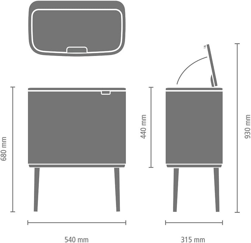 image:imageBrabantia Bo Touch Top Kitchen Trash Can with Single Compartment Mineral Gray 16 Gal Inner Bucket SoftClose Garbage Can Light Touch Opening StayOpen Lid Fits Against Wall Trash BagsSoft Beige