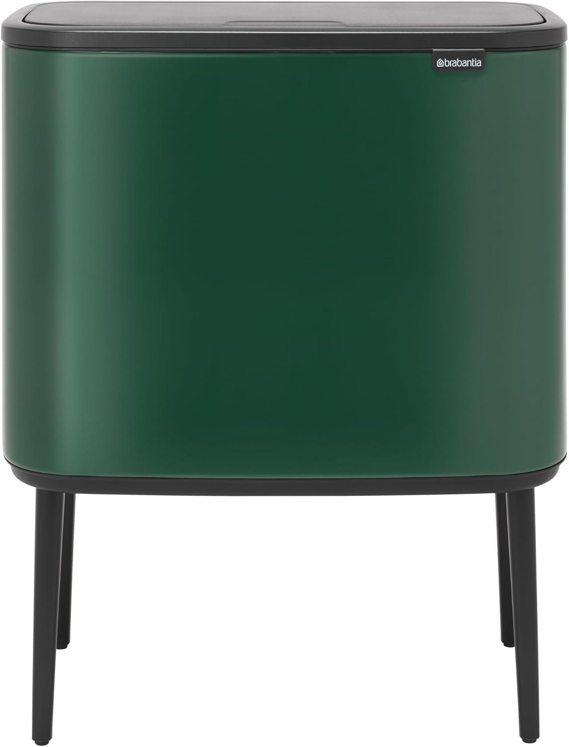 image:imageBrabantia Bo Touch Top Kitchen Trash Can with Single Compartment Mineral Gray 16 Gal Inner Bucket SoftClose Garbage Can Light Touch Opening StayOpen Lid Fits Against Wall Trash BagsPine Green