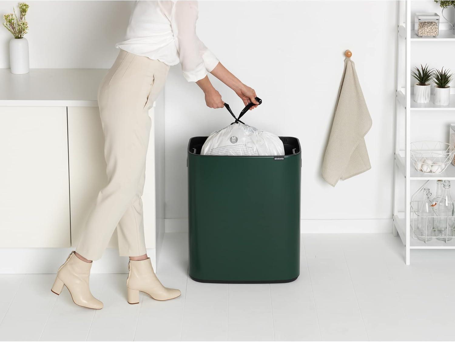 image:imageBrabantia Bo Touch Top Kitchen Trash Can with Single Compartment Mineral Gray 16 Gal Inner Bucket SoftClose Garbage Can Light Touch Opening StayOpen Lid Fits Against Wall Trash BagsPine Green