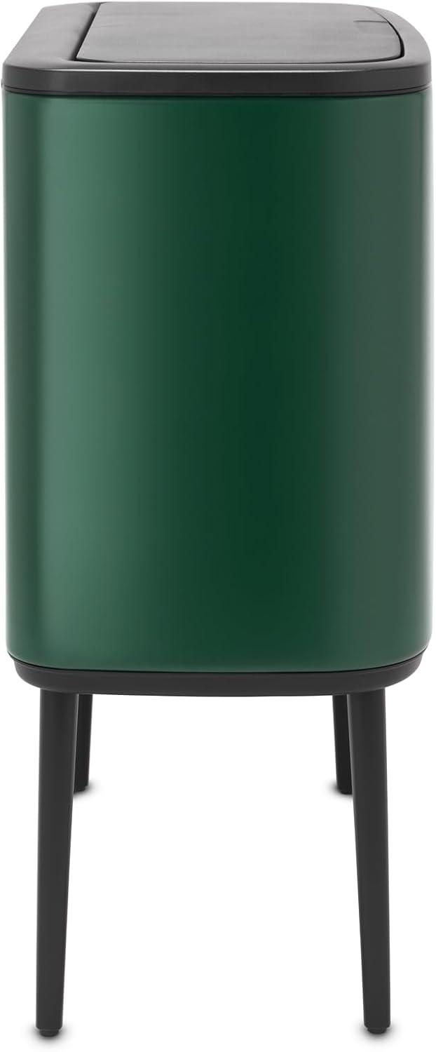 image:imageBrabantia Bo Touch Top Kitchen Trash Can with Single Compartment Mineral Gray 16 Gal Inner Bucket SoftClose Garbage Can Light Touch Opening StayOpen Lid Fits Against Wall Trash BagsPine Green