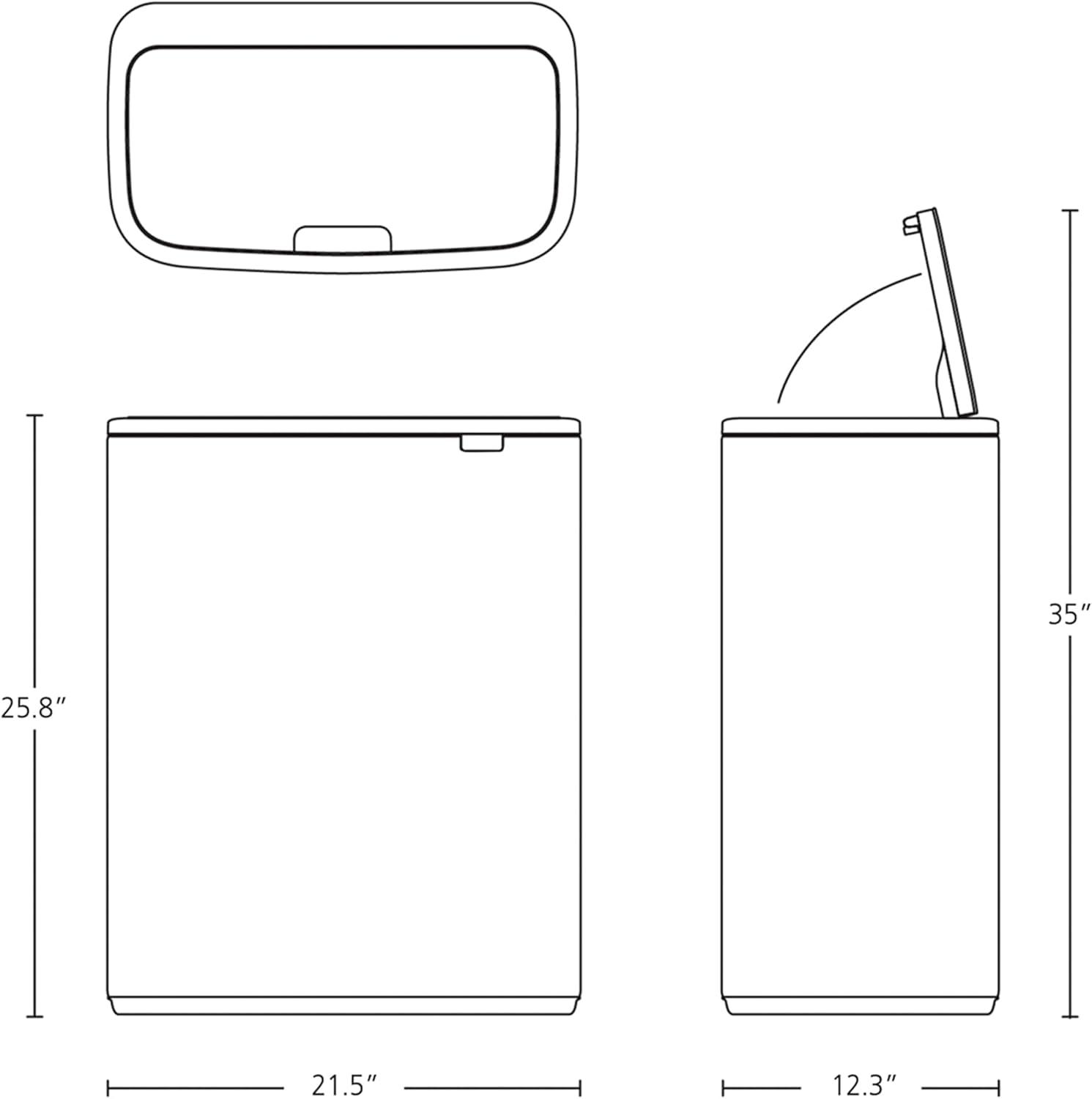 image:imageBrabantia Bo Touch Top Kitchen Trash Can with Single Compartment Mineral Gray 16 Gal Inner Bucket SoftClose Garbage Can Light Touch Opening StayOpen Lid Fits Against Wall Trash BagsPine Green