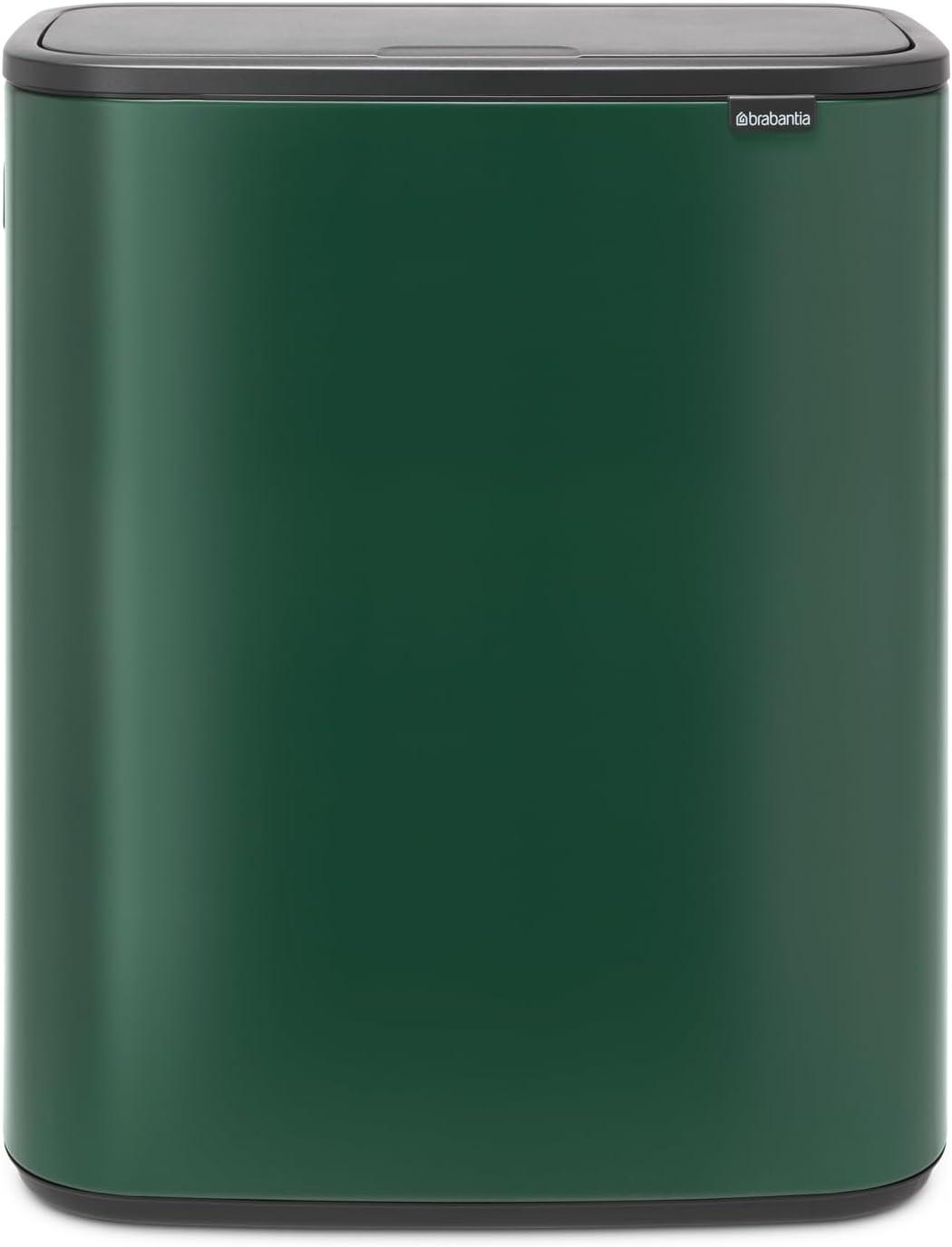 image:imageBrabantia Bo Touch Top Kitchen Trash Can with Single Compartment Mineral Gray 16 Gal Inner Bucket SoftClose Garbage Can Light Touch Opening StayOpen Lid Fits Against Wall Trash BagsPine Green