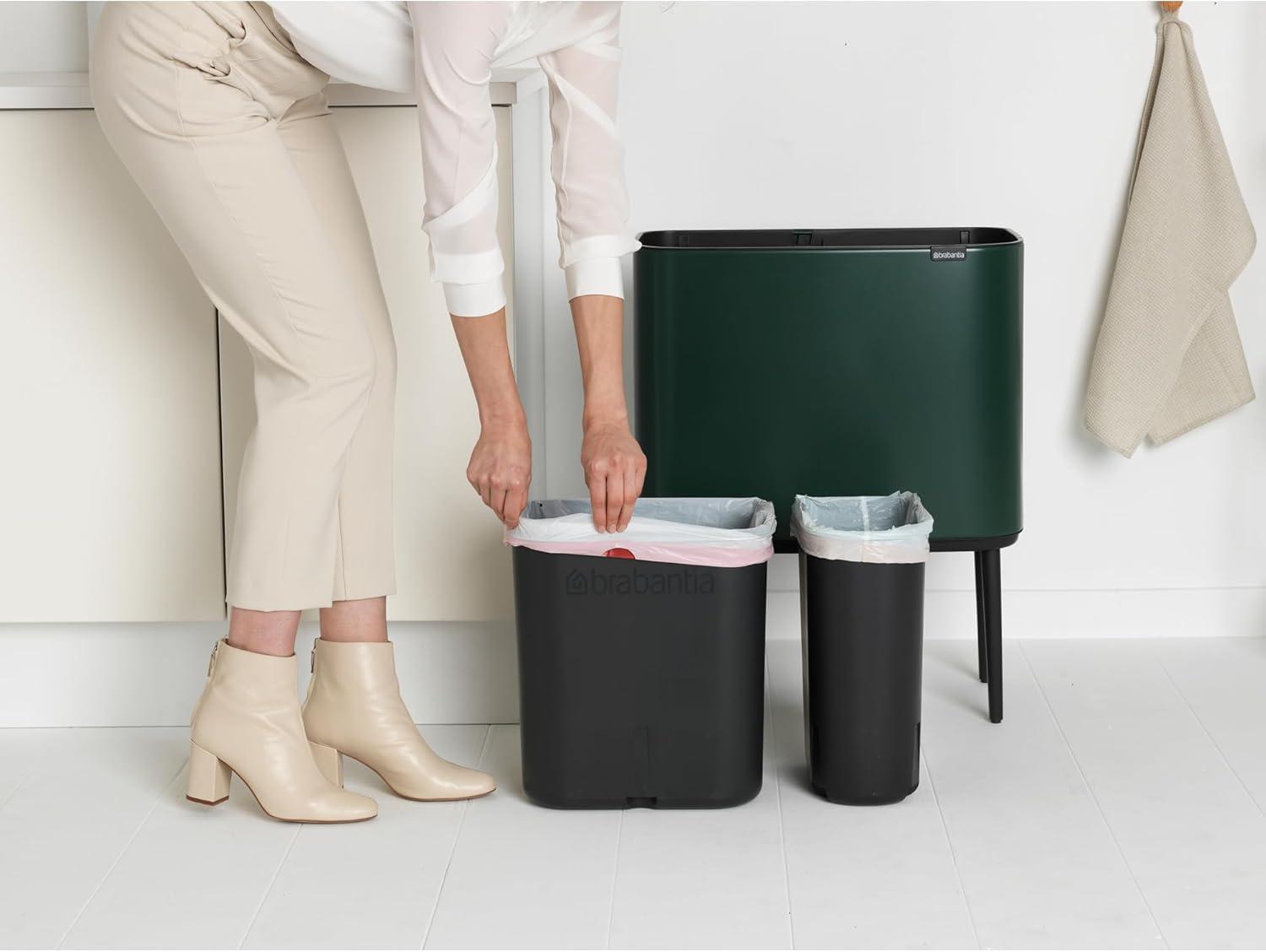 image:imageBrabantia Bo Touch Top Kitchen Trash Can with Single Compartment Mineral Gray 16 Gal Inner Bucket SoftClose Garbage Can Light Touch Opening StayOpen Lid Fits Against Wall Trash BagsPine Green