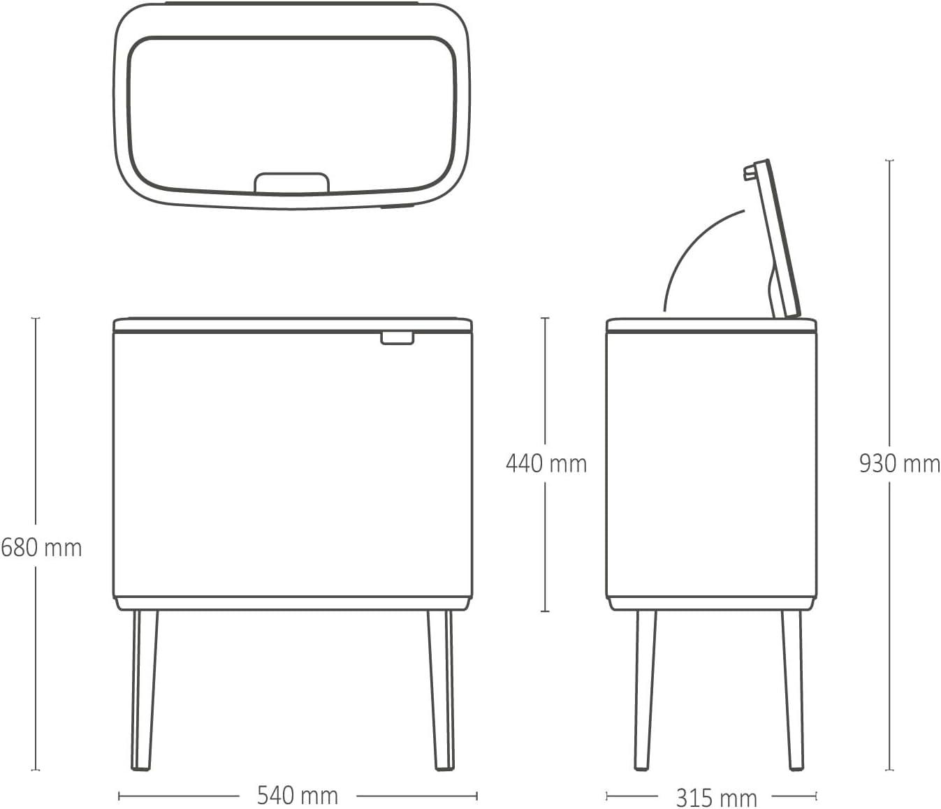 image:imageBrabantia Bo Touch Top Kitchen Trash Can with Single Compartment Mineral Gray 16 Gal Inner Bucket SoftClose Garbage Can Light Touch Opening StayOpen Lid Fits Against Wall Trash BagsSoft Beige