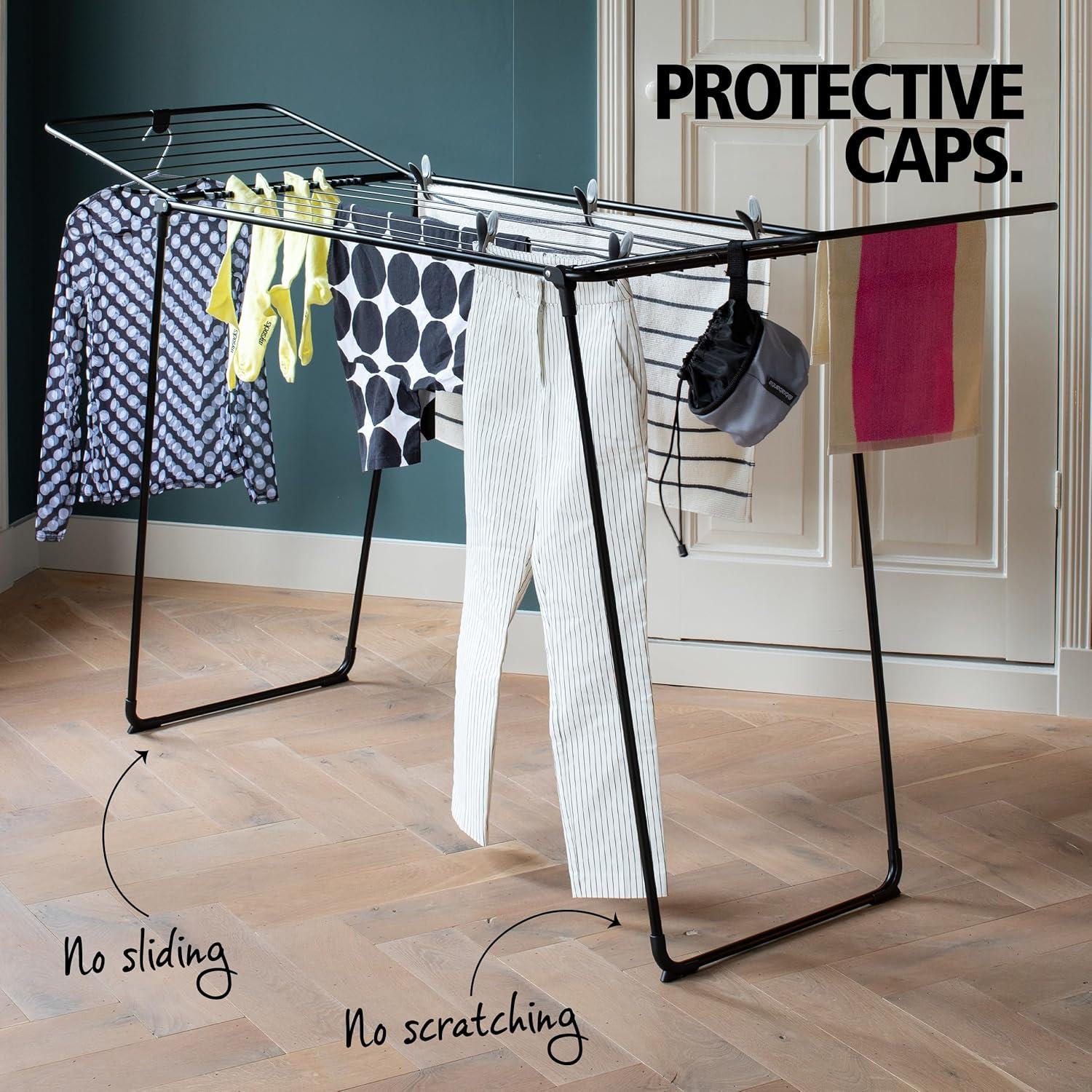 image:imageBrabantia HangOn Clothes Drying Rack 59ft 18m Matt Black Medium Indoor Clothes Airer Foldable Laundry Stand for Large amp Small Items Wide Lines for Towels amp Bedding Fits 1 Full LoadMatt Black
